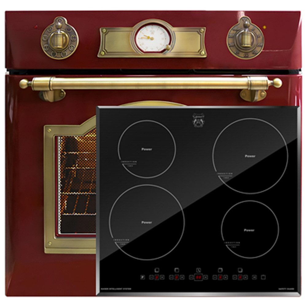 Kaiser Küchengeräte Backofen-Set Herd Set Autark Elektro Einbau Backofen Autark 60 cm 67 L 8 Funktionen mit Induktionskochfeld 60 cm, Autark,Facettenschliff, Kochfeld 4xQickHeat Kochzonen EH 6355 RotEm+KCT 6105 FI, mit 1-fach-Teleskopauszug, Katalytische Selbstreinigung