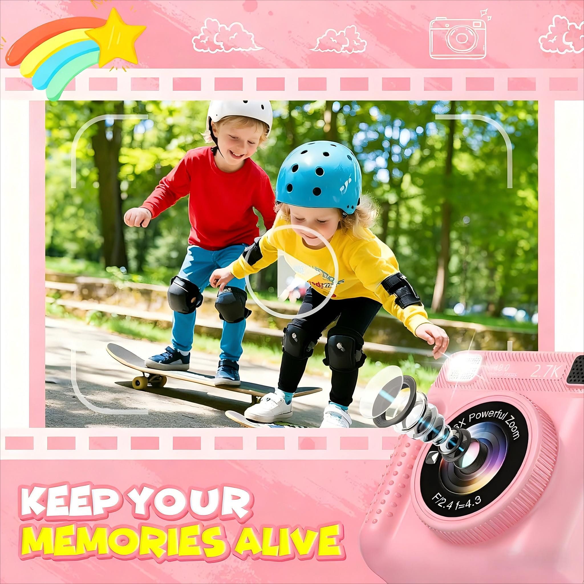Ophy Sofortbildkamera für Kinder (rosa) – 1080P, 2,4 Zoll Bildschirm Kinderkamera (inkl. 32GB Karte & Druckpapier, ideales Geschenk für Jungen & Mädchen (3–12 Jahre)