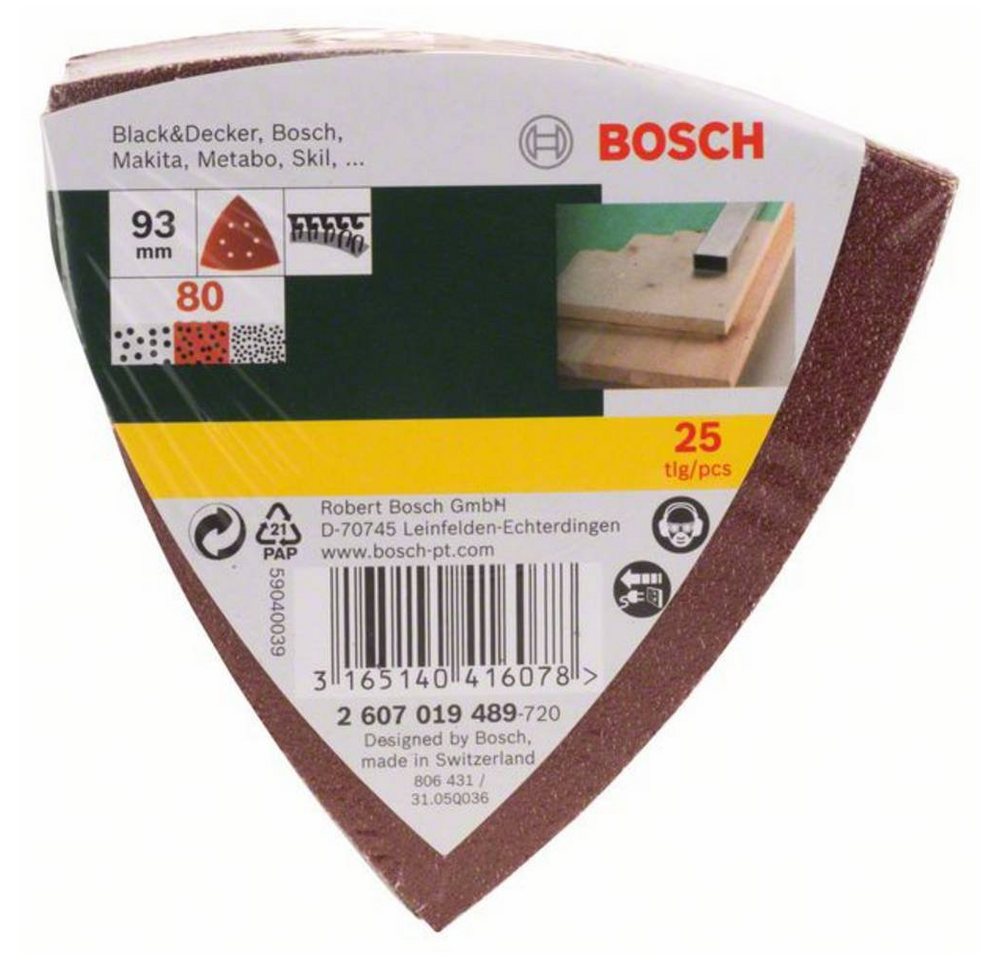 Thumbnail - BOSCH Schleifpapier Schleifblatt-Set für Deltaschleifer, 93 mm, 80, 6, mit Klett, gelocht