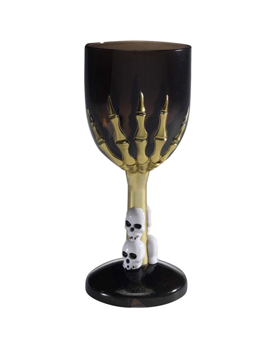 Horror-Shop Dekofigur Schwarzes Halloween Weinglas mit Gothic Skelettmot
