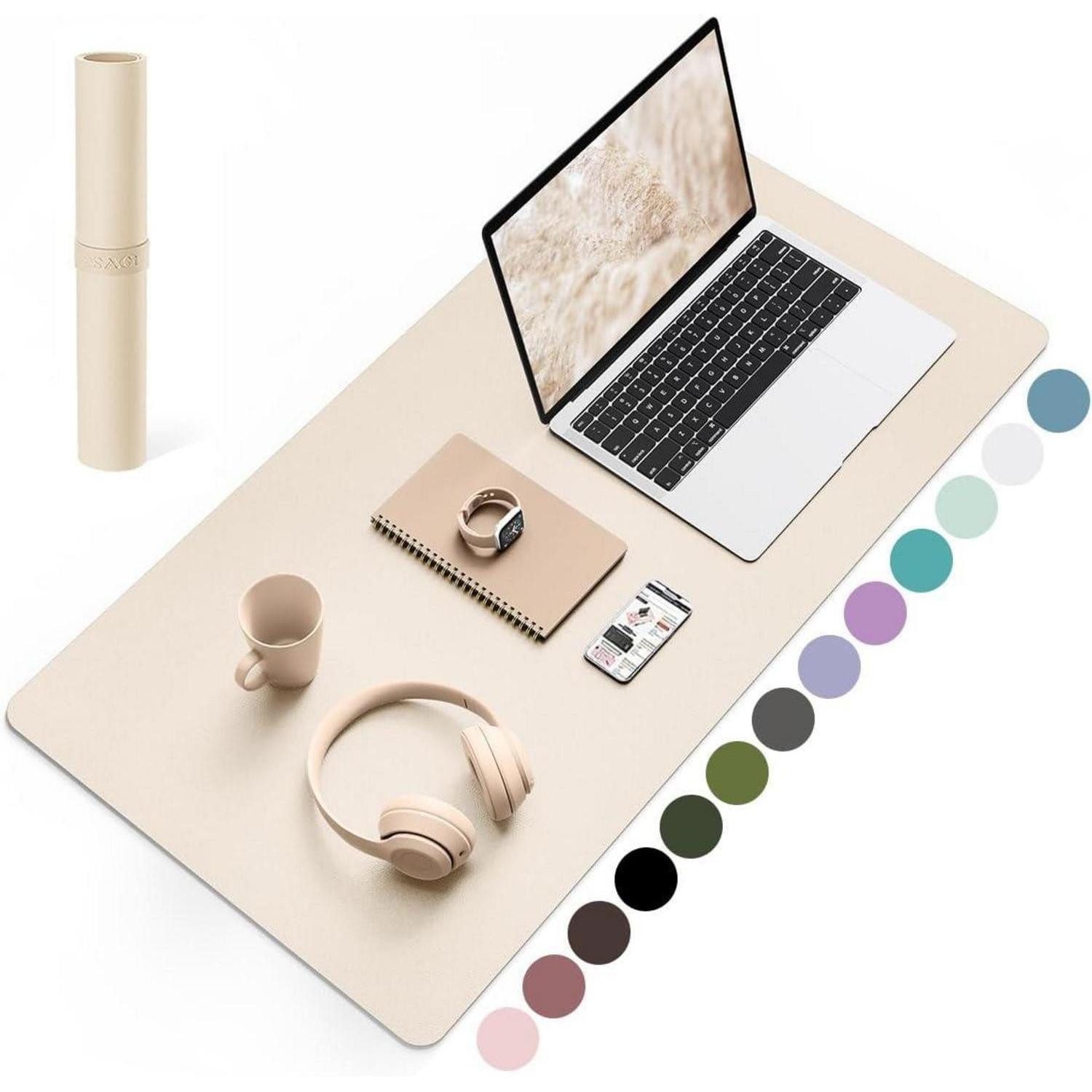 YSAGi Schreibtischunterlage Schreibtischunterlage Mauspad Leder Rutschfeste Wildleder Beige