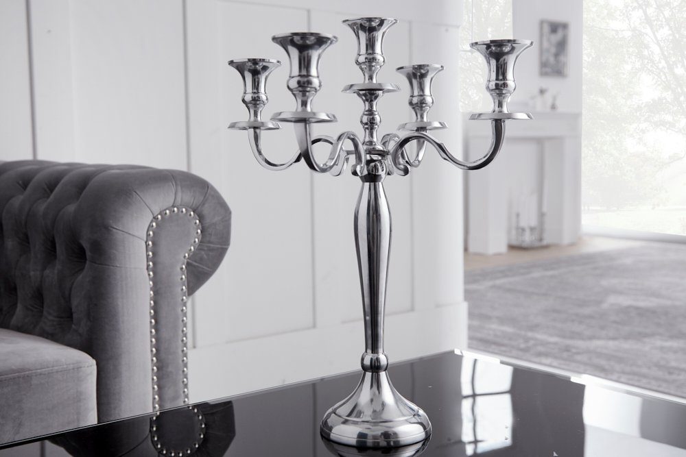 riess-ambiente Kerzenständer MODERN BAROCK 41cm silber, Metall · Kerzenhalter · Deko · Barock-Design