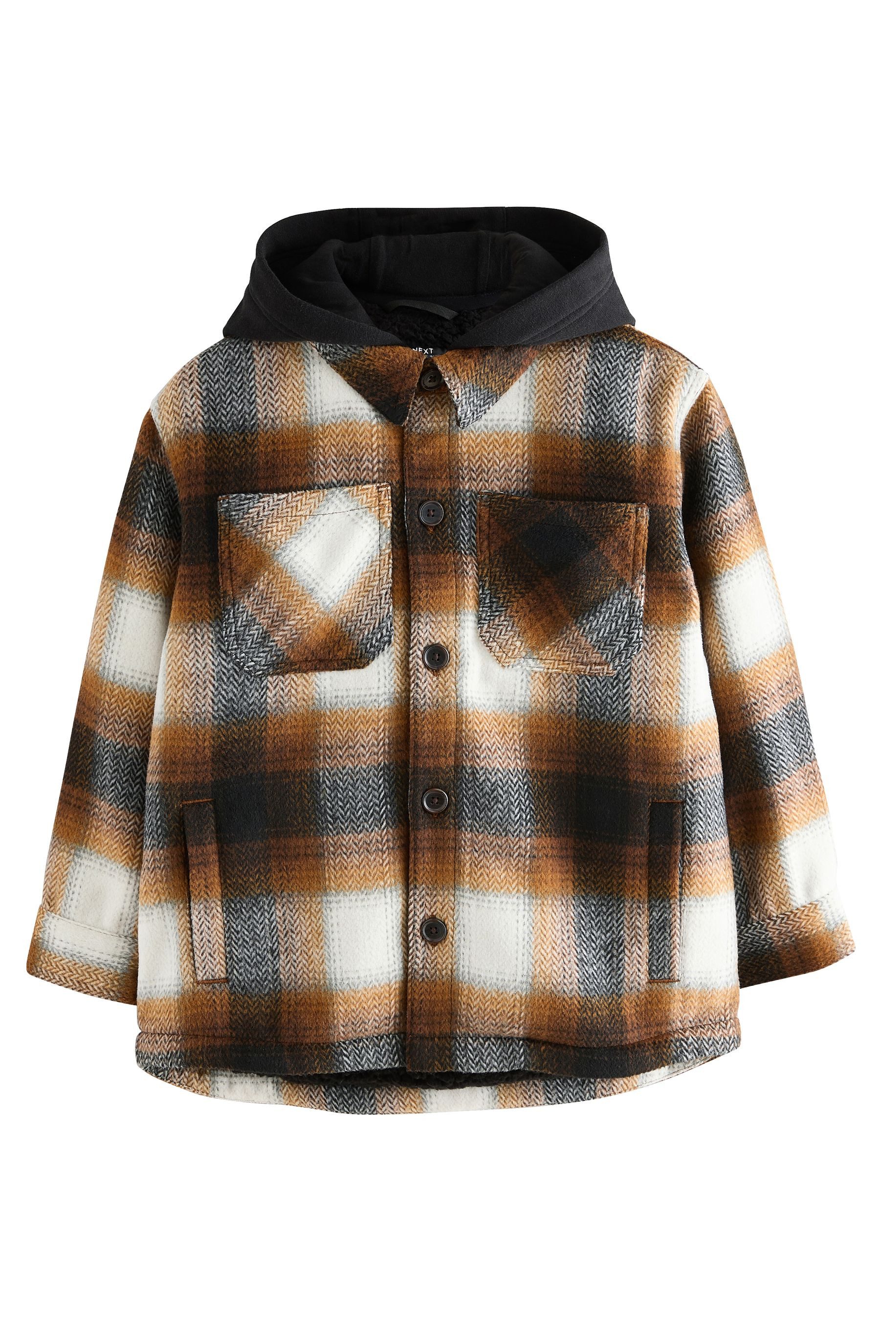 Hemdjacke Karierte Hemdjacke mit Kapuze und Borgfutter
