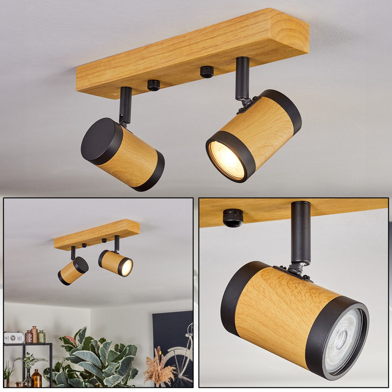 hofstein Deckenleuchte moderne Deckenlampe aus Holz/Metall in Natur/Schwarz günstig online kaufen