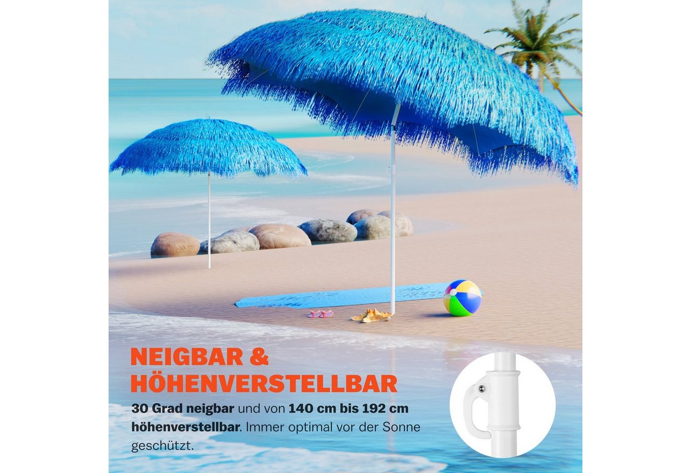 Thumbnail - Kingsleeve Sonnenschirm, Hawaii Blau 160 cm Neigbar Höhenverstellbar Wasserabweisend Erdspieß