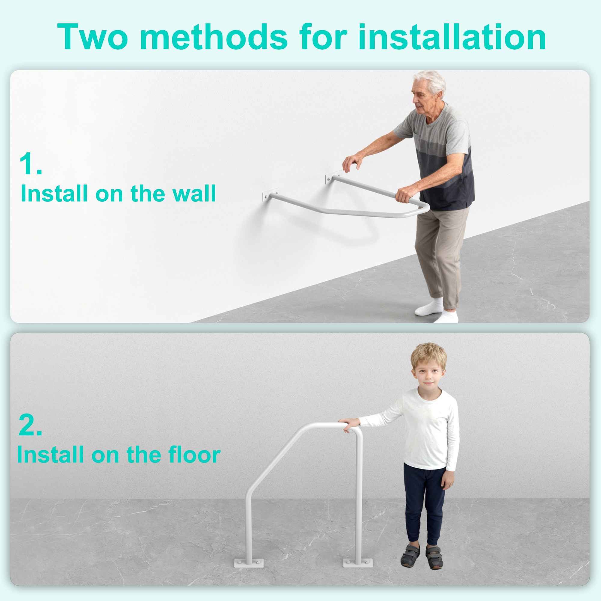 BBG Haltegriff Badezimmer Haltegriff aus Metall mit Wand-& Bodenmontage,40 cm / 60 cm, rutschfest, korrosionsbeständig, bis 136 kg belastbar – Bild 3 von 5
