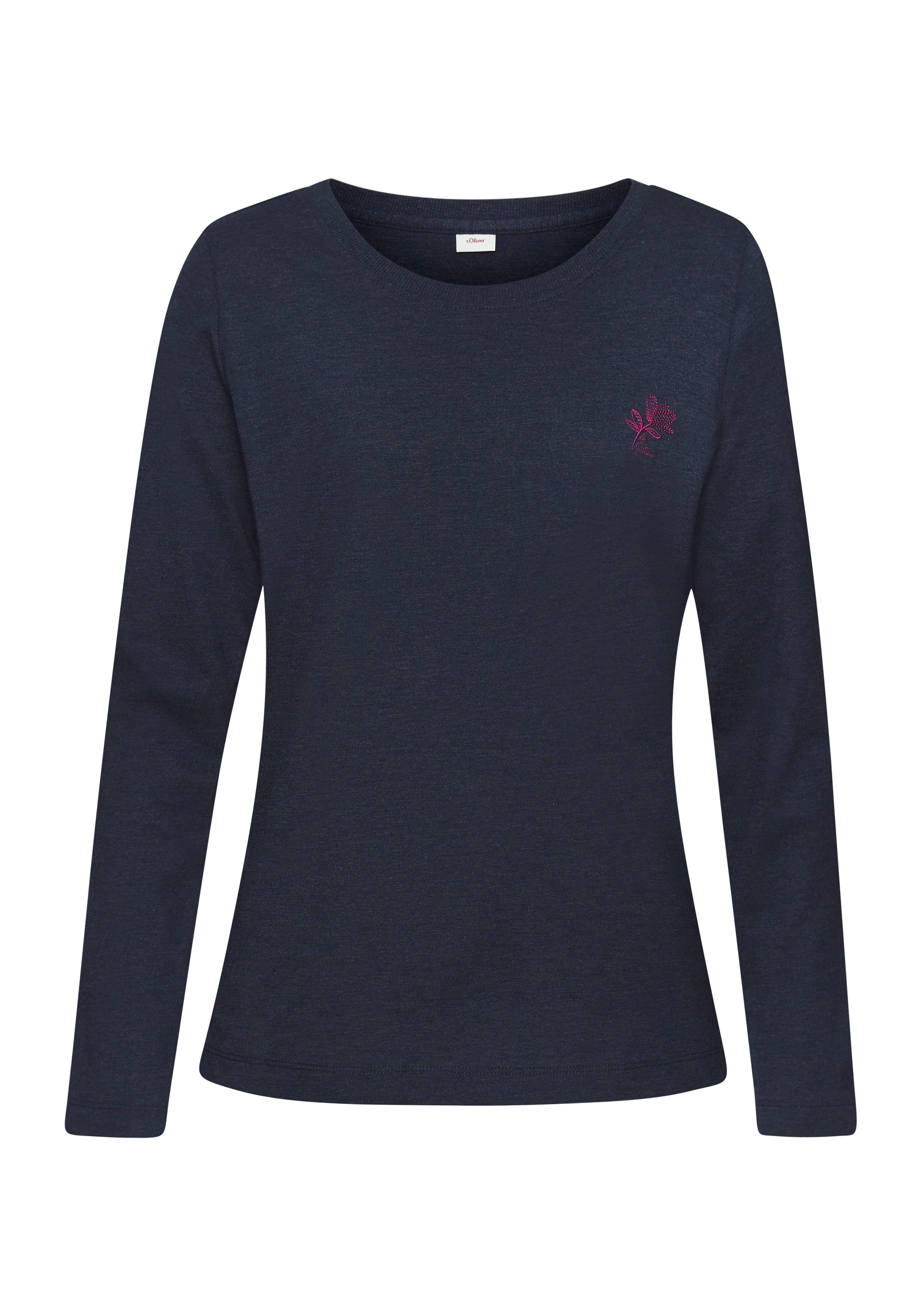 s.Oliver Langarmshirt mit kleiner Blumen-Stickerei günstig online kaufen