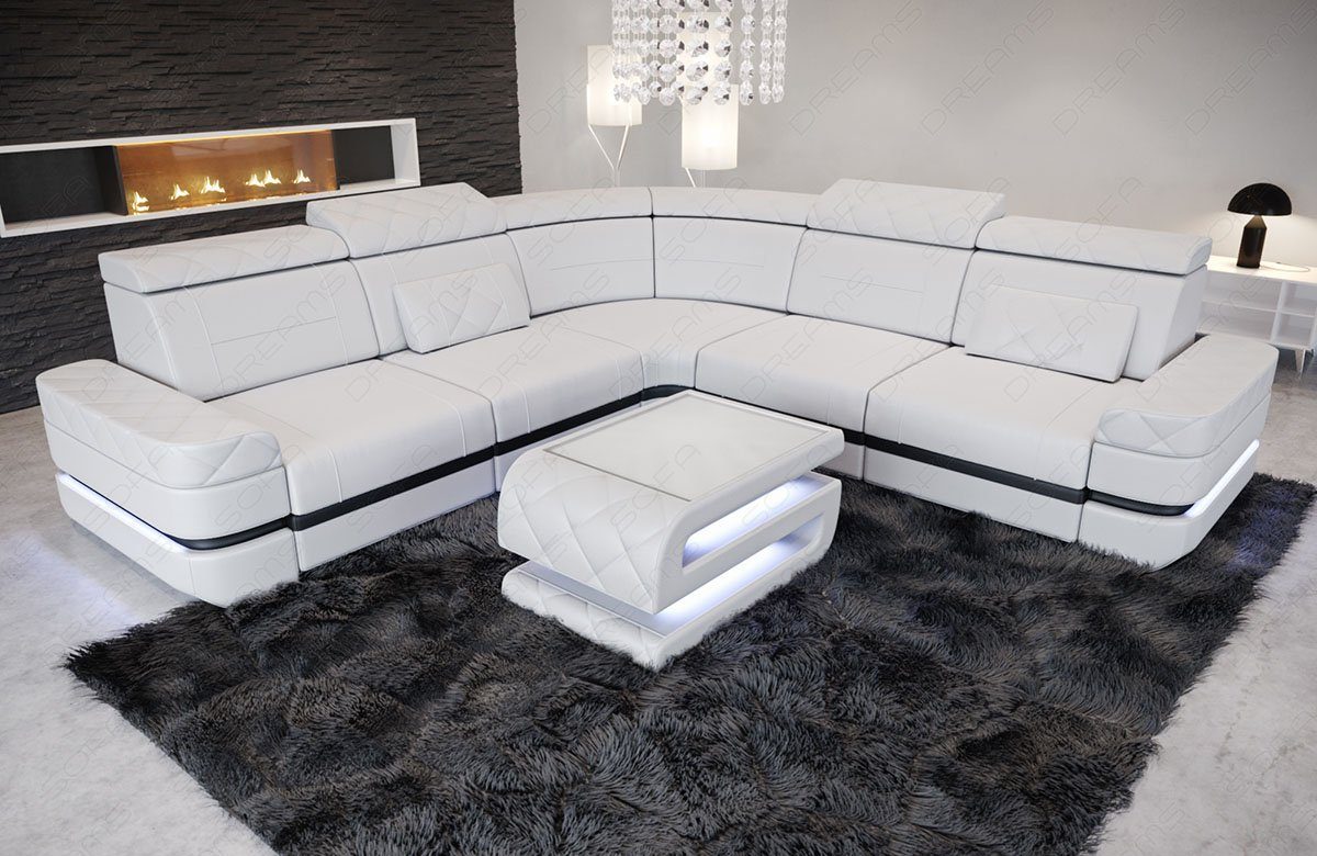 Sofa Dreams Ecksofa L LED, Sofa mit Couch Form Ledersofa, Stauraum, Designersofa mit Positano Leder