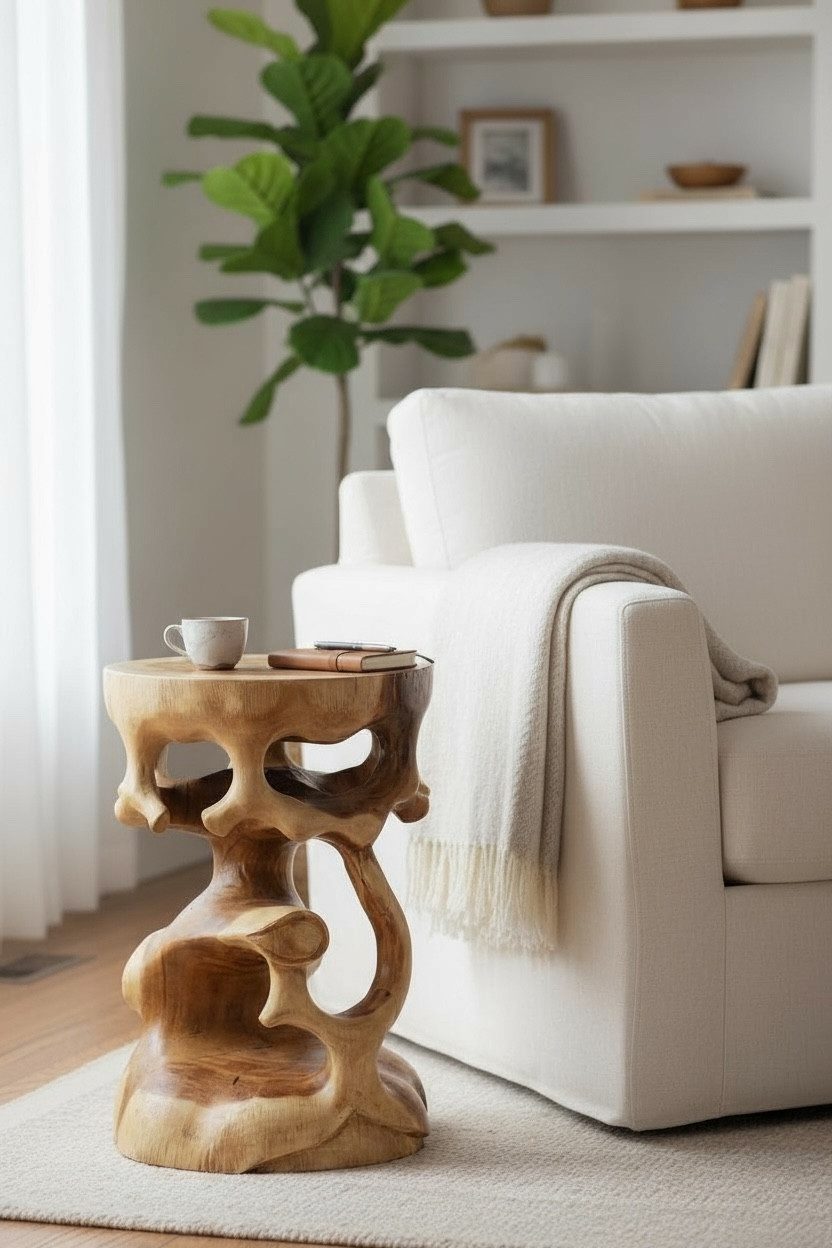 FaHome Beistelltisch Holzhocker Rund - Beistelltisch Holz Hocker - Couchtisch – Bild 2 von 5