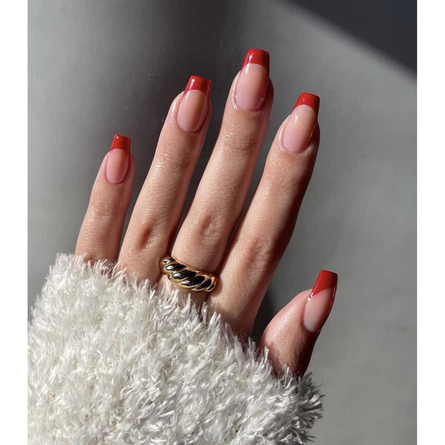 LuxusKollektion Kunstfingernägel Kunstnagel Kurz Sargform rot französisch glänzend 24er zum Aufkleben