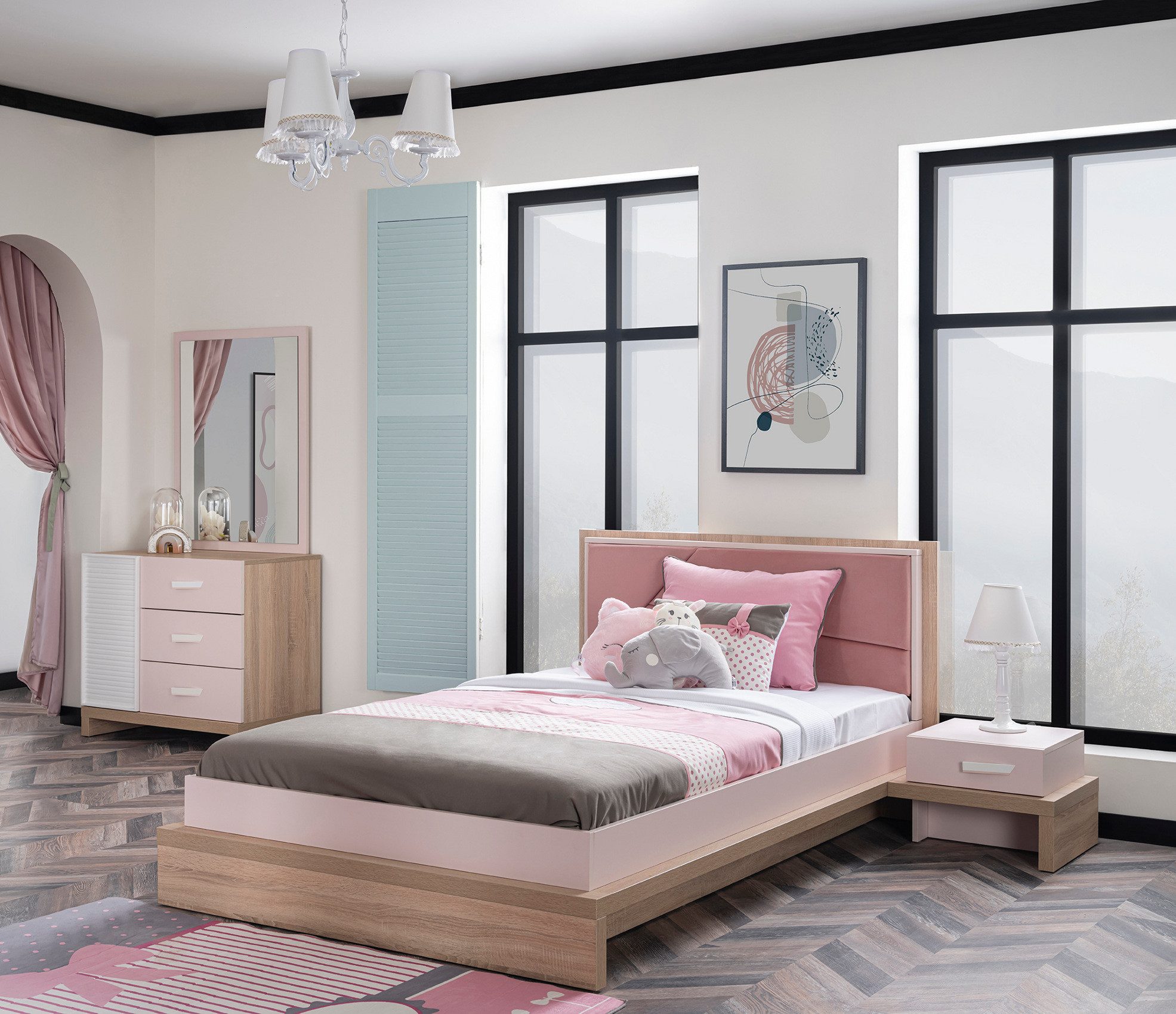 Möbel-Zeit Jugendzimmer-Set CITY Kinderzimmer Set 4-teilig – Pink & Weiß – In 2 Größen wählbar