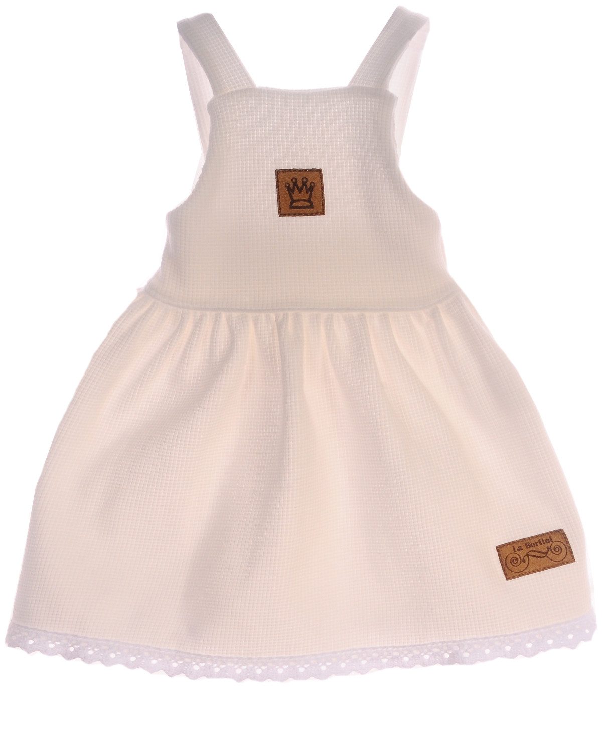 La Bortini Latzkleid Baby Kleidchen Trägerrock in Creme mit Spitzen, Rüschen, mit verstellbaren Druckknöpfen