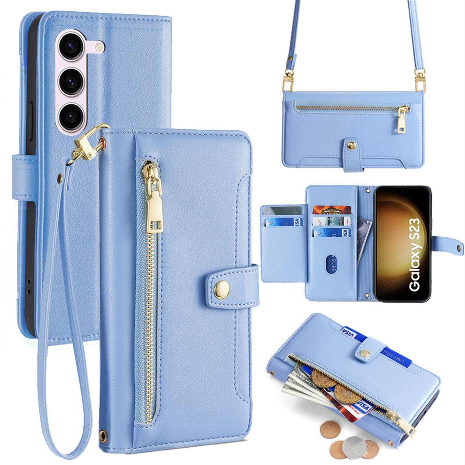 betterfon Handykette für Samsung Galaxy Leder Umhänge Hülle mit Kartenfächer, Hände frei – mit Silikonhülle & Schnur für flexiblen Alltag