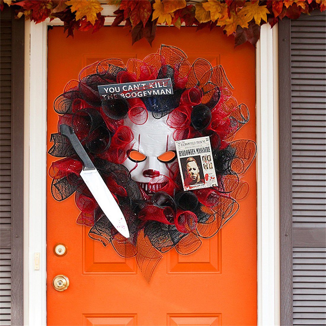 Kunstgirlande Halloween Clown Dekoration Tür Maske Kränze, Party hängend, DÖRÖY Kranz
