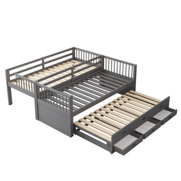 DOPWii Etagenbett 90x200cm,Etagenbett mit Leiter und ausziehbarem Bett und 3 Schubladen, Bettgestell aus Kiefer und MDF,Kinderbett,Hausbett,Weiß