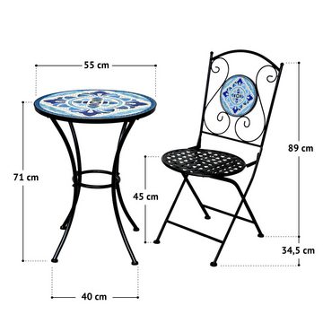 SVITA Balkonset Bistro-Set Mosaik, (Set, 3-tlg., Tisch mit 2 Stühlen), klappbare Stühle, Mosaik-Tischplatte