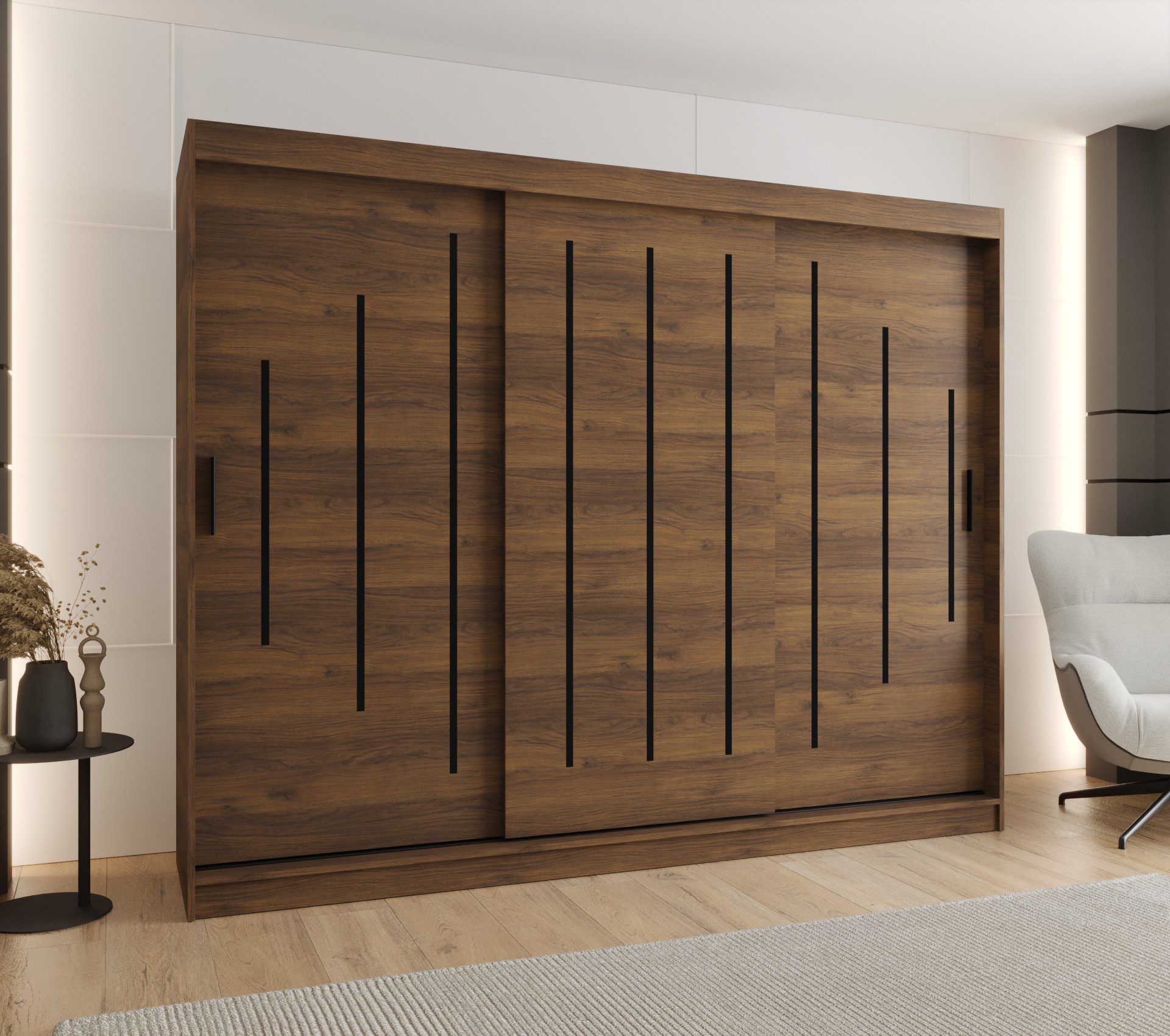ABIKS MÖBEL Schwebetürenschrank RUBINO Y 250 Schlafzimmerschrank mit Schiebetüren Kleiderstange Regale