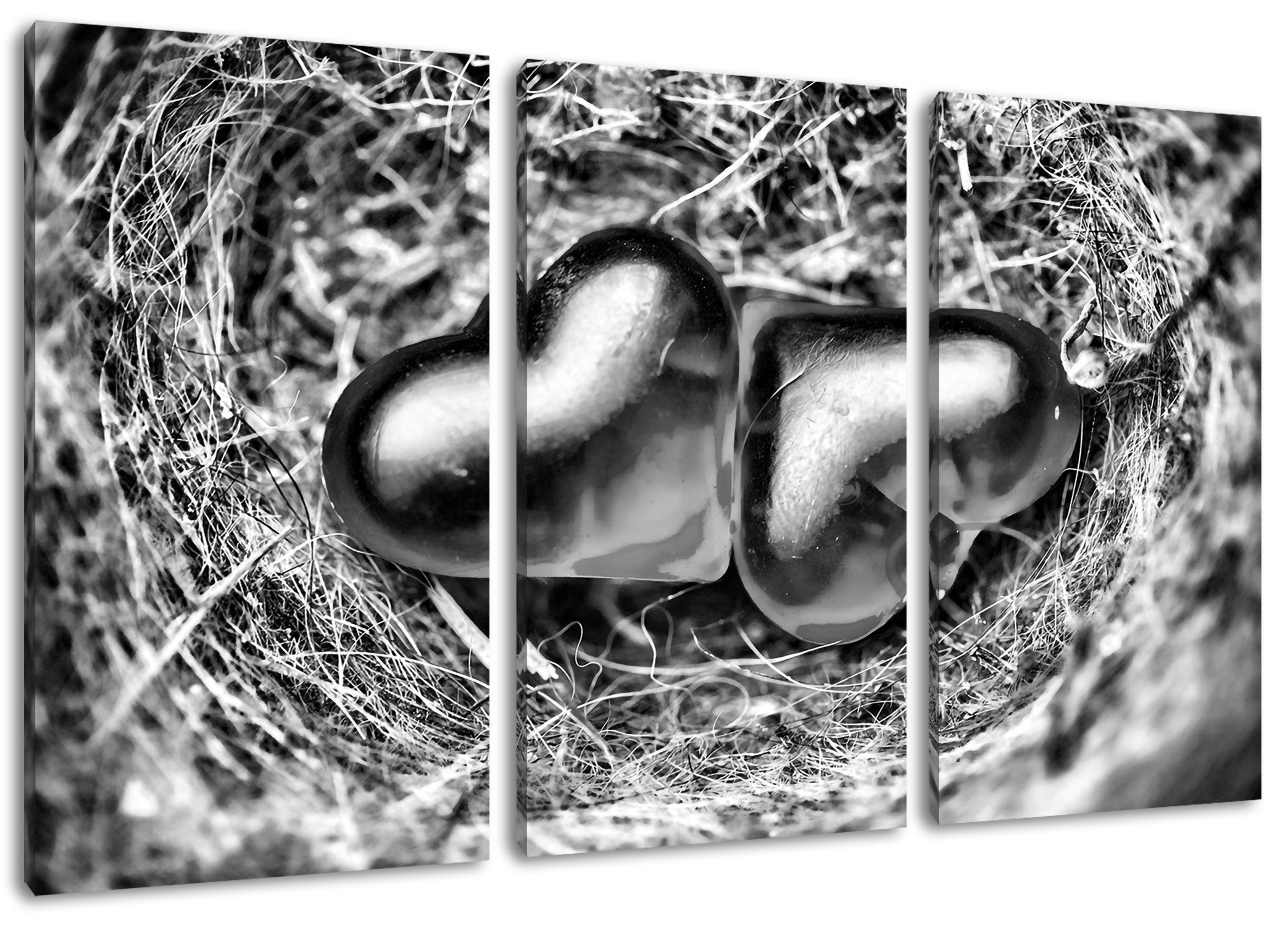 Pixxprint Leinwandbild zwei Herzen, zwei Herzen 3Teiler (120x80cm) (1 St), Leinwandbild fertig bespannt, inkl. Zackenaufhänger