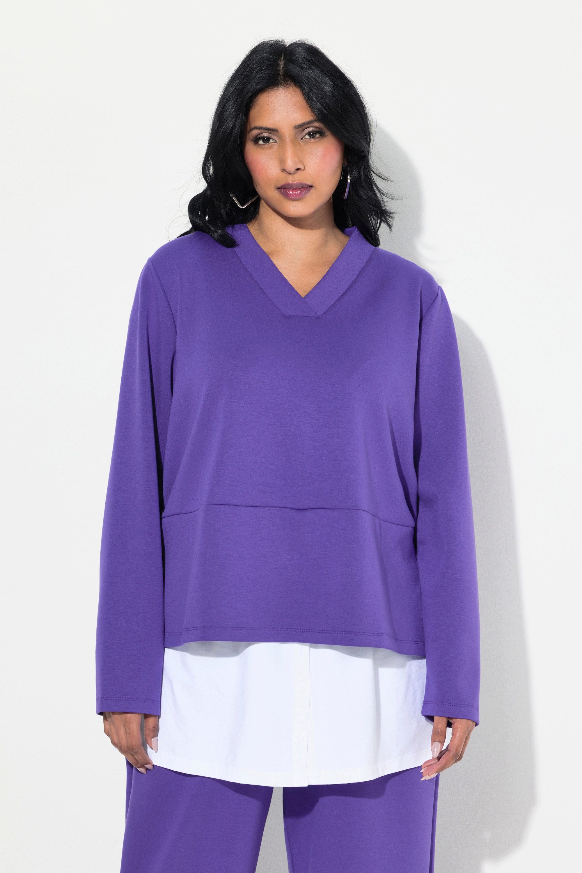 Ulla Popken Sweatshirt Sweatshirt Bluseneinsatz V-Ausschnitt günstig online kaufen