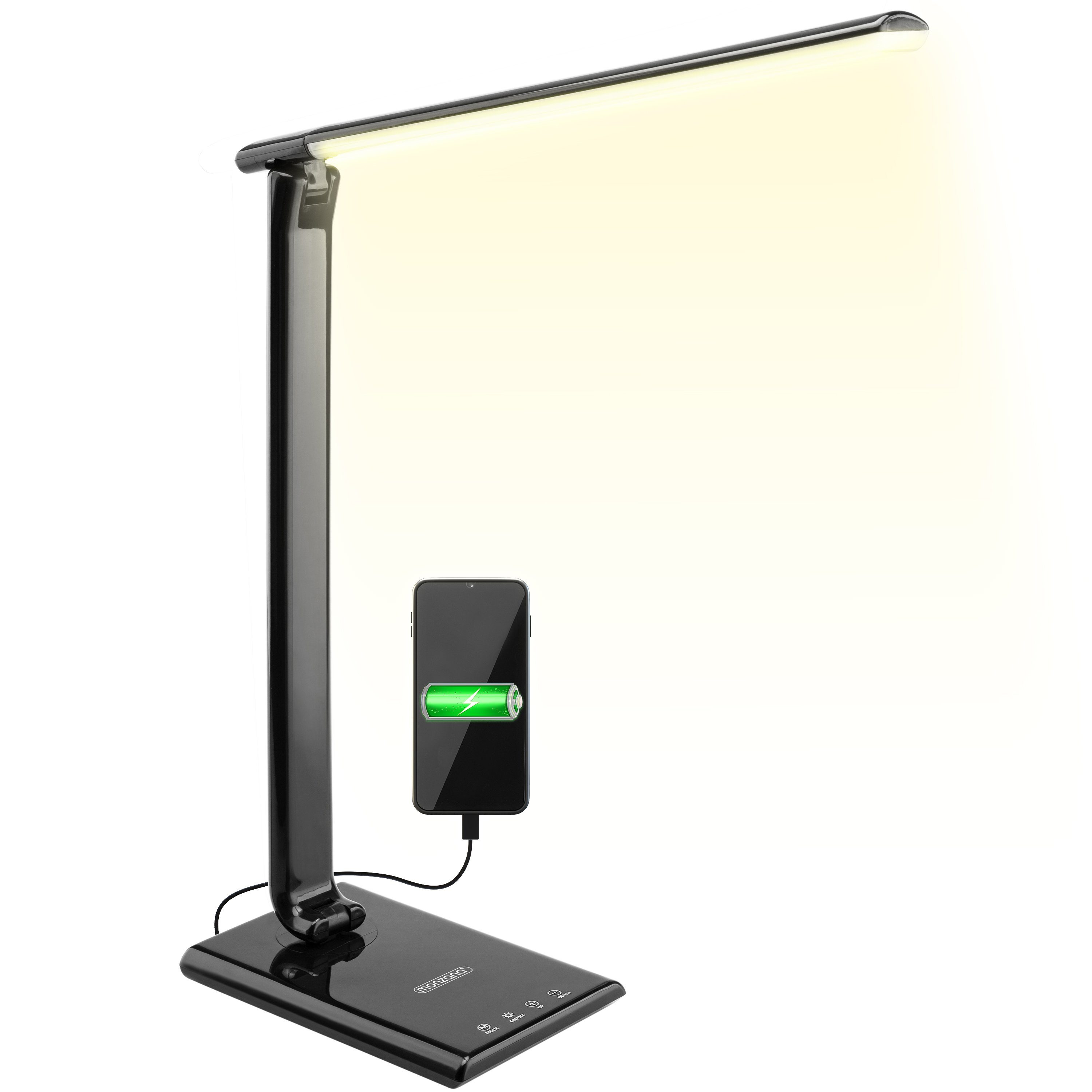 monzana Tischleuchte Cataleya, Schwarz, LED, warmweiß bis tageslichtweiß, LED Schreibtischlampe Schwarz 3 Farb- und 5 Helligkeitsstufen USB