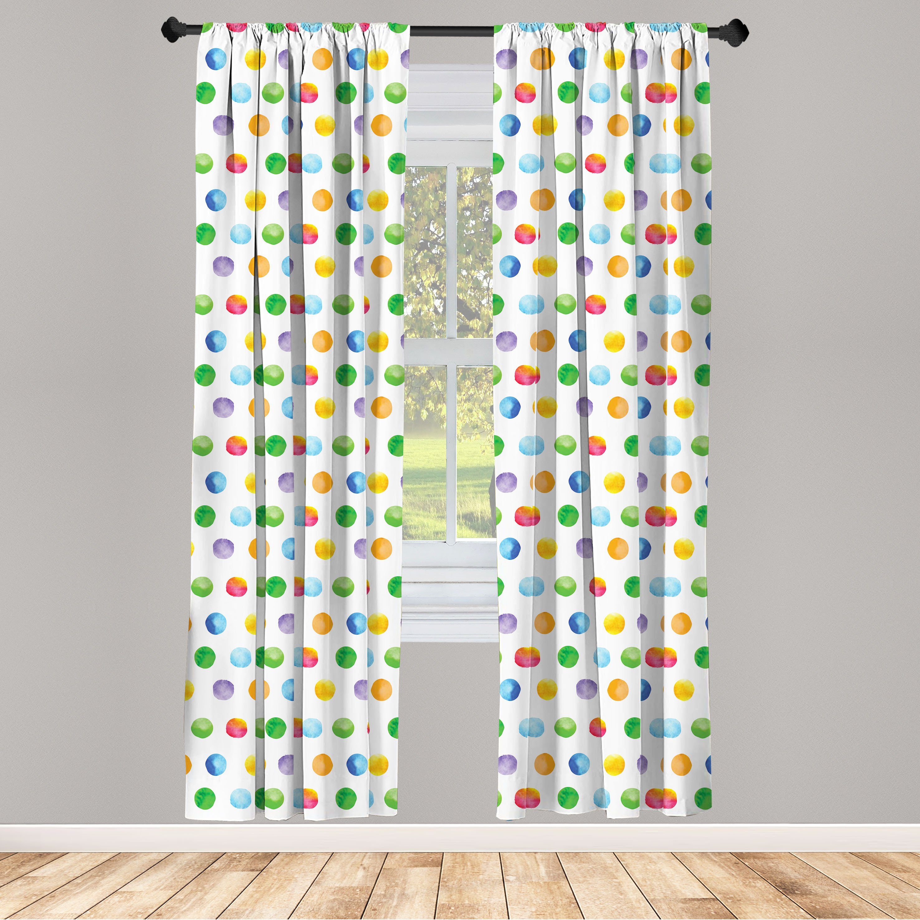 Gardine Vorhang für Wohnzimmer Schlafzimmer Dekor, Abakuhaus, Microfaser, Abstrakt Farbige große Tupfen | Fertiggardinen