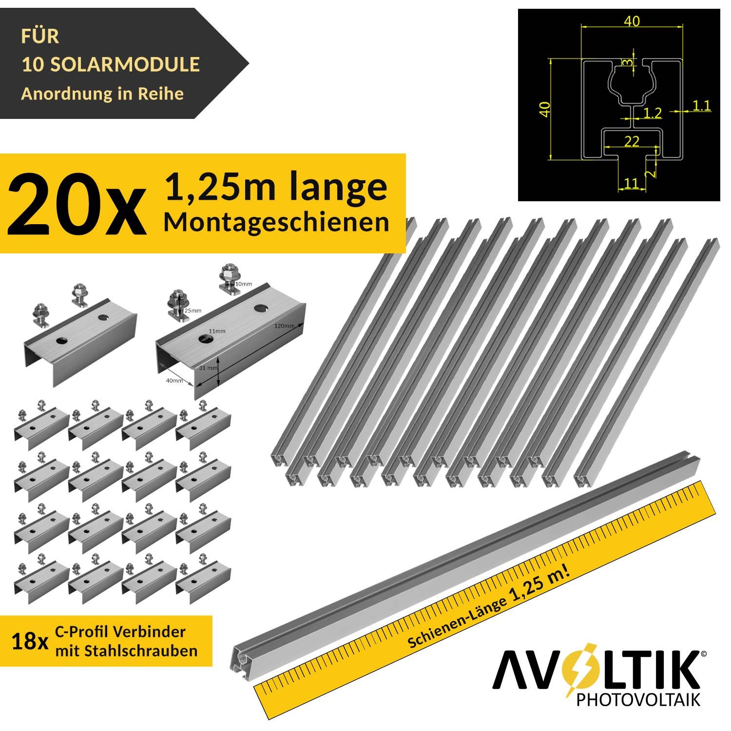 avoltik Solarmodul-Halterung Halterung Ziegeldach Montageset Befestigung f 10 Solarmodule, (Halterung Ziegeldach Montageset Befestigung f 10 Solarmodule, Halterung Ziegeldach Montageset Befestigung f 10 Solarmodule, Das robuste Dach Solarhalterung Set besteht aus vielen Einzelteilen)