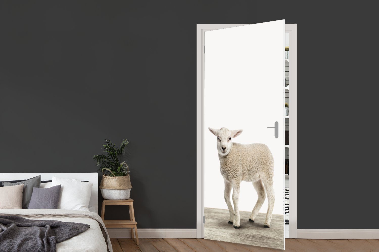 cm bedruckt, MuchoWow für Kinder - Tiere 75x205 Mädchen Türtapete St), Jungen, - Türaufkleber, - - Schaf (1 - Lamm Tür, Fototapete Matt,