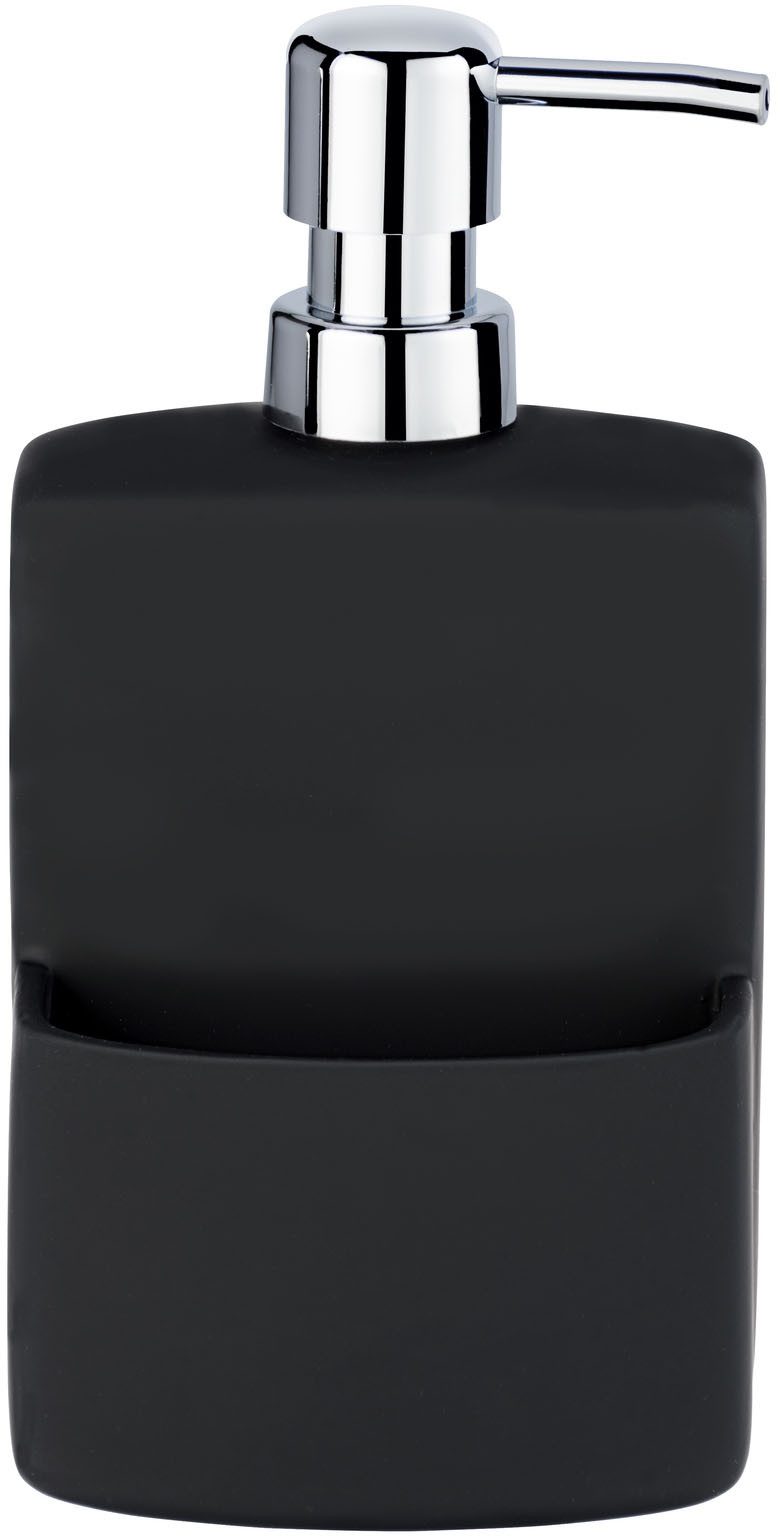 WENKO Spülmittelspender Modell Festival, aus Keramik, Soft-Touch Beschichtung, mit Spülschwamm-Fach, 380 ml – Bild 4 von 5