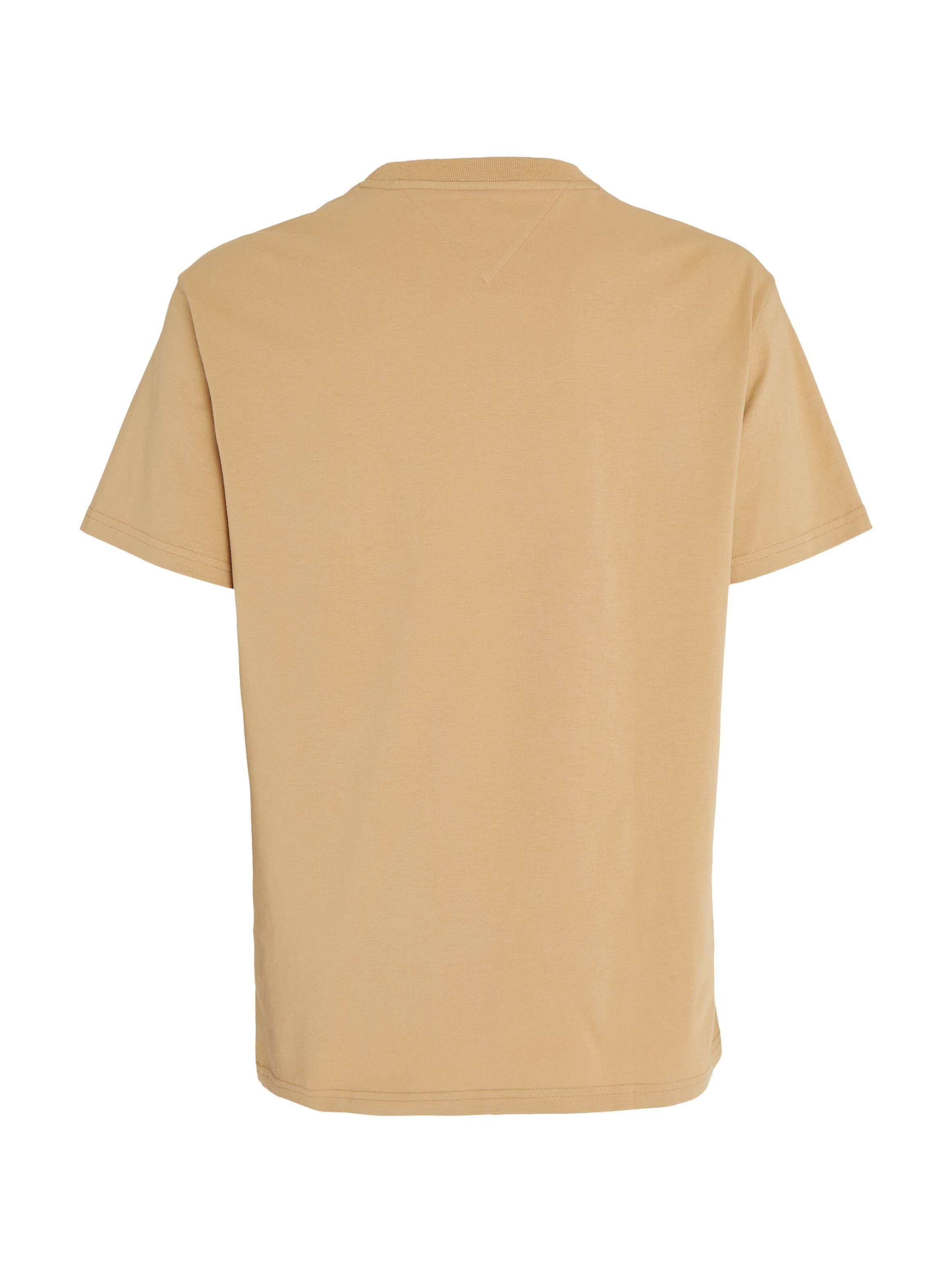 Tommy Jeans T-Shirt C JERSEY CLASSIC sand Logostickerei NECK mit tawny TJM