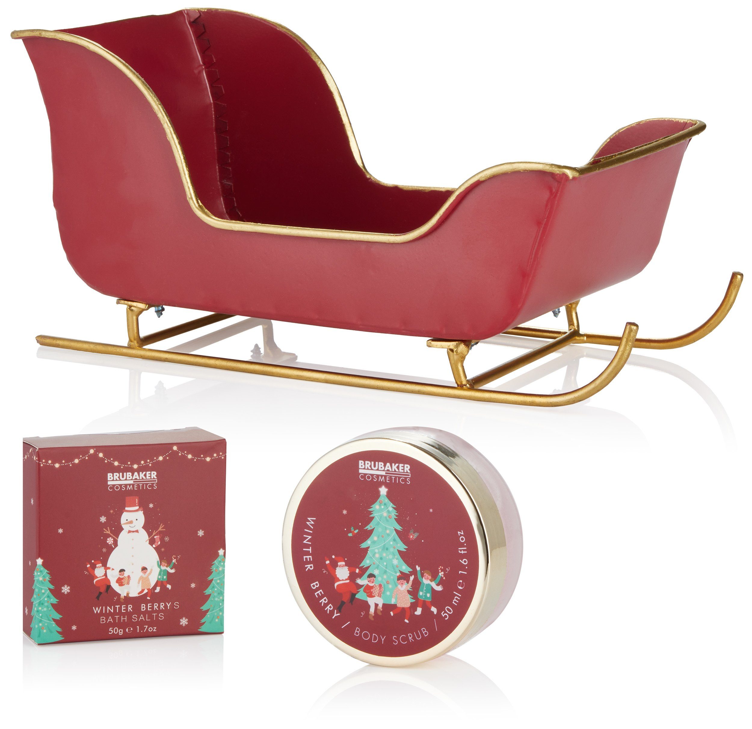 BRUBAKER Pflege-Geschenkset Weihnachten Dusch- und Badeset mit Winter Beeren Duft für Damen, Rot, 6-tlg., Beauty Frauen Geschenkset in Schlitten, Wellness Pflegeset