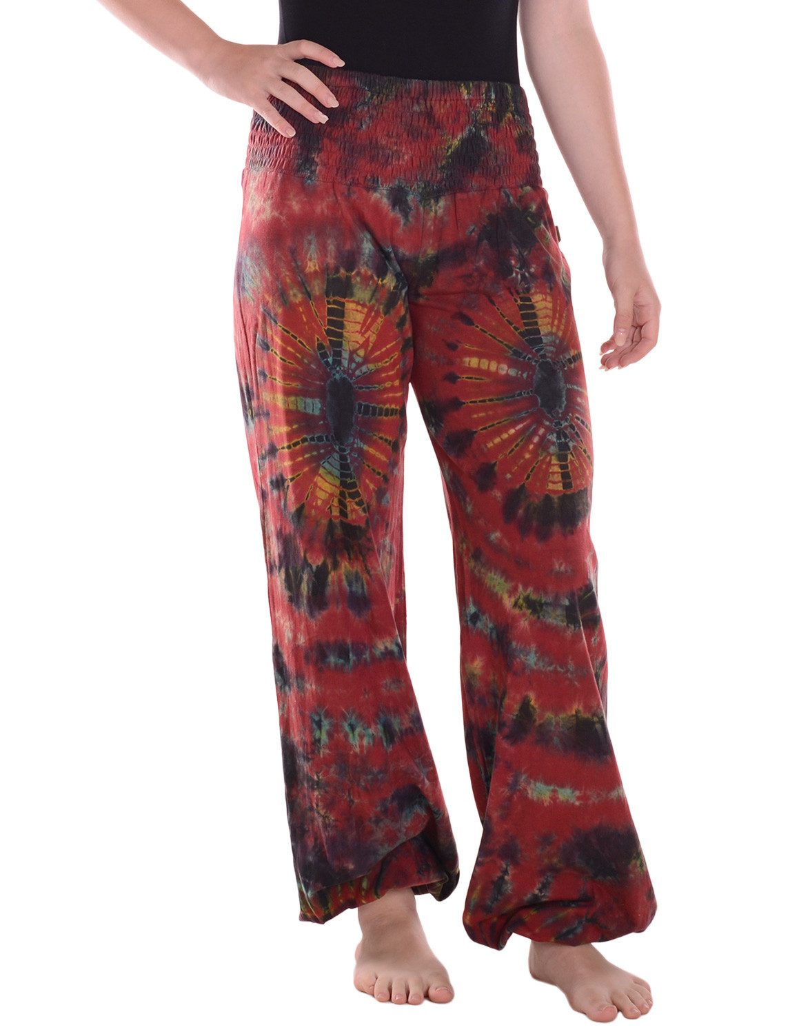 Vishes Chinohose Batikhose Baumwolle Sommerhose mit Gummibund Einheitsgröße Alternative Mode, Ethno, Hippie, Goa Style