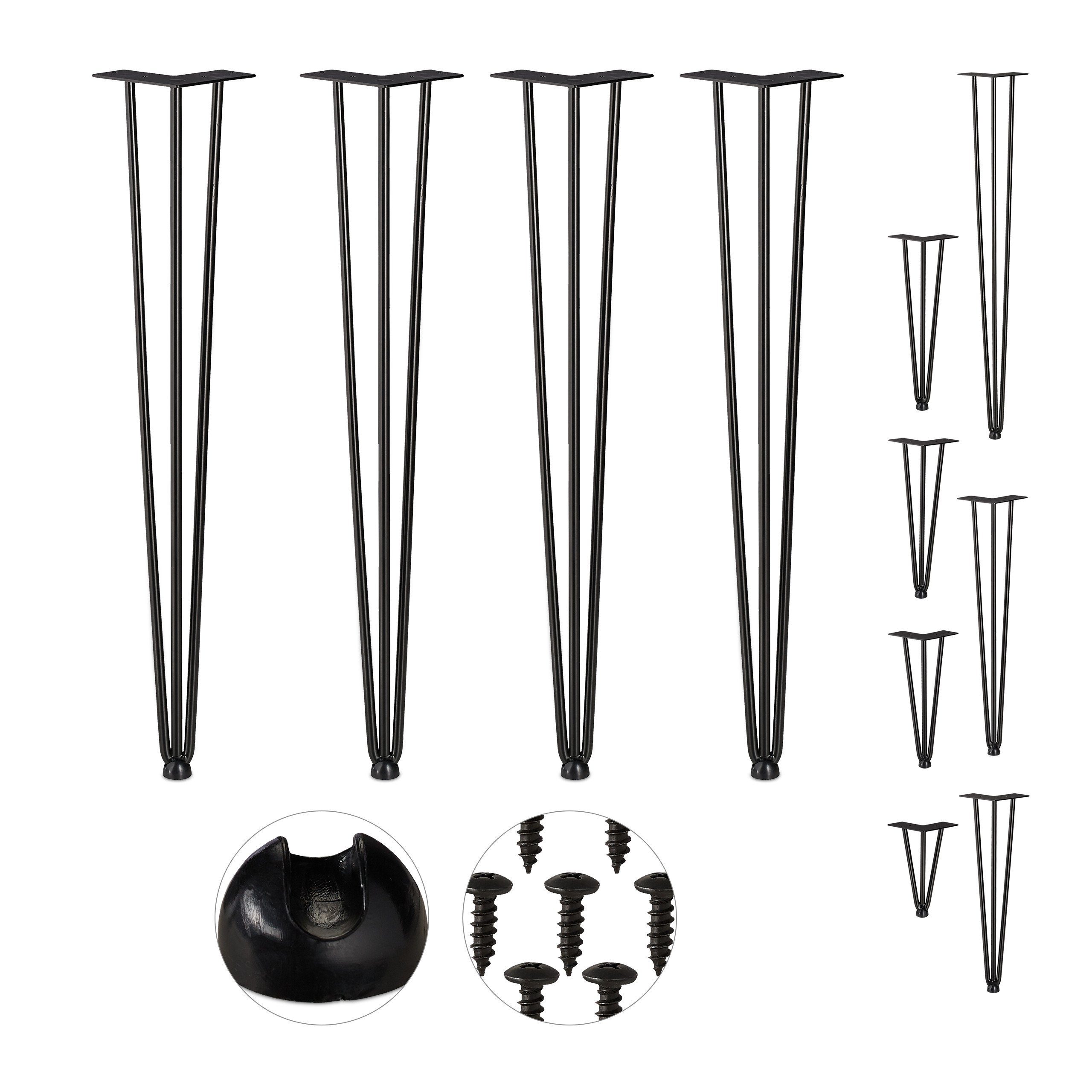 relaxdays Tischbein 4er Set Hairpin Legs mit 3 Streben, 71 cm - 3 Stangen