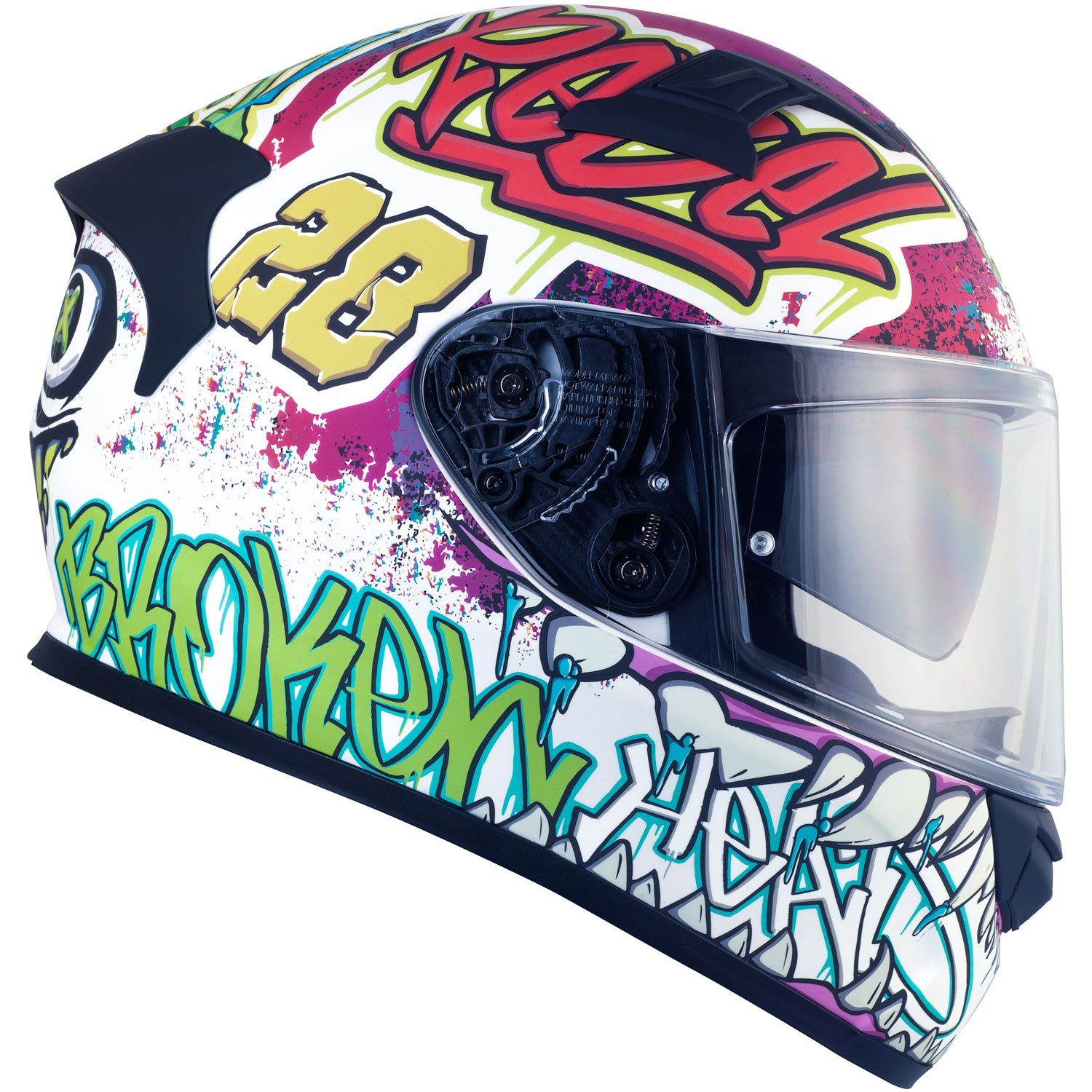 Broken Head Motorradhelm Broken Head Integralhelm InYourFace Weiss Matt + Iridium Visier (Mit Iridium Visier), Einzigartiger Graffiti-Look