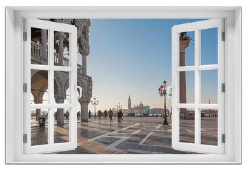 Wallario Wandfolie, Venedig - Dogenpalast, Markusplatz und San Giorgio Maggiore I, mit Fenster-Illusion, wasserresistent, geeignet für Bad und Dusche