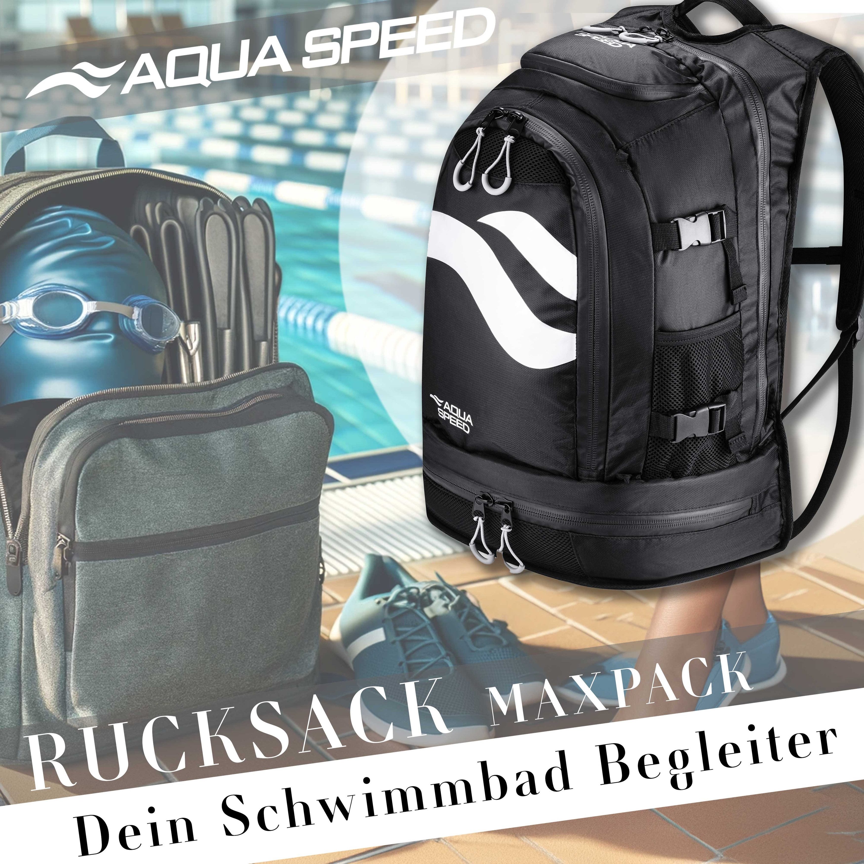 Aqua Speed Sportrucksack (Swim Backpack 45 Liter Triathlon Wettkampf), Belüftetes Bodenfach für nasse Schuhe & Sportkleidung