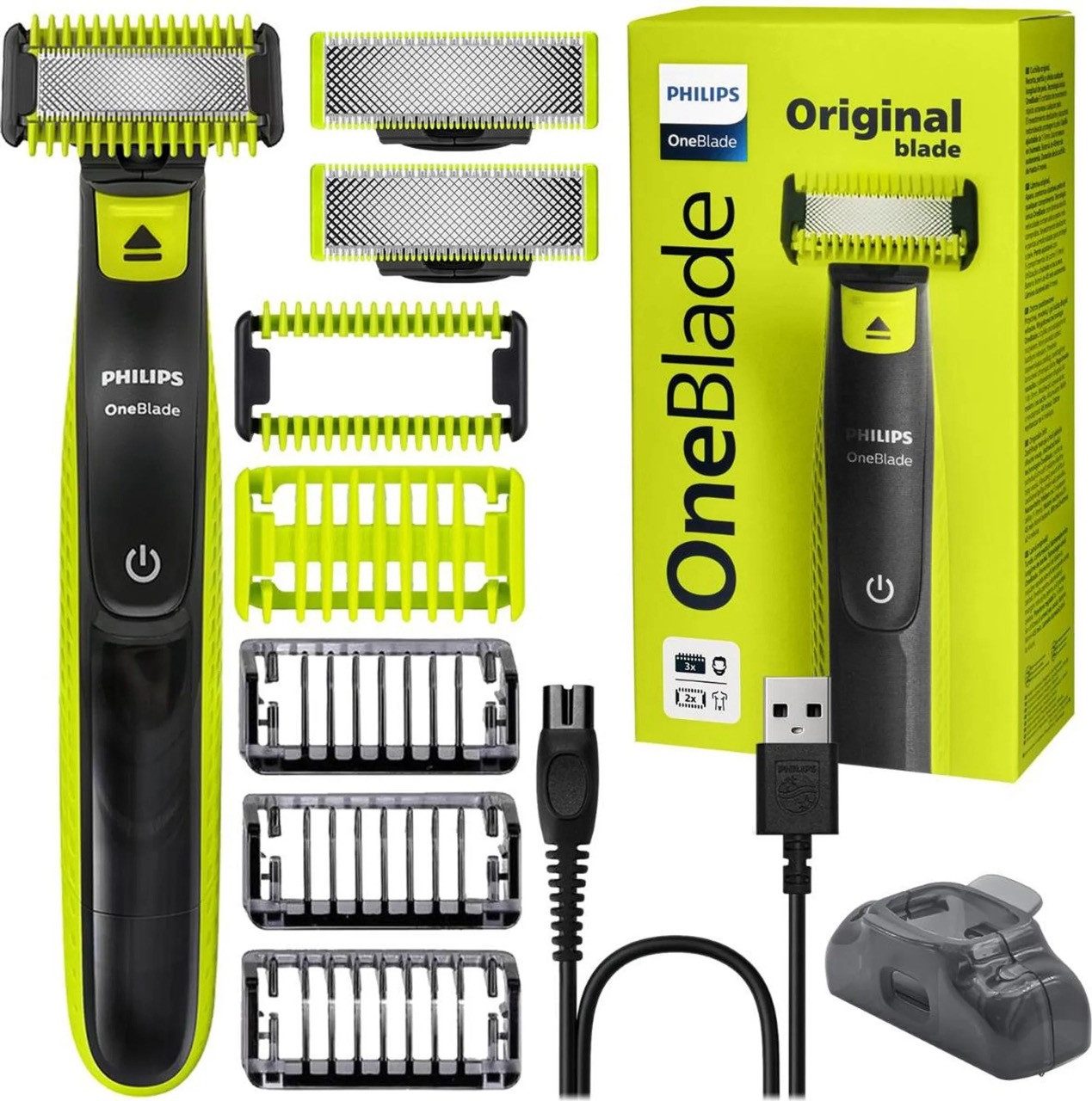 Philips Gesichtshaarrasierer Philips OneBlade QP2824/10 Elektrischer Rasierer, Aufsätze: 3, Wasserdichtes Design