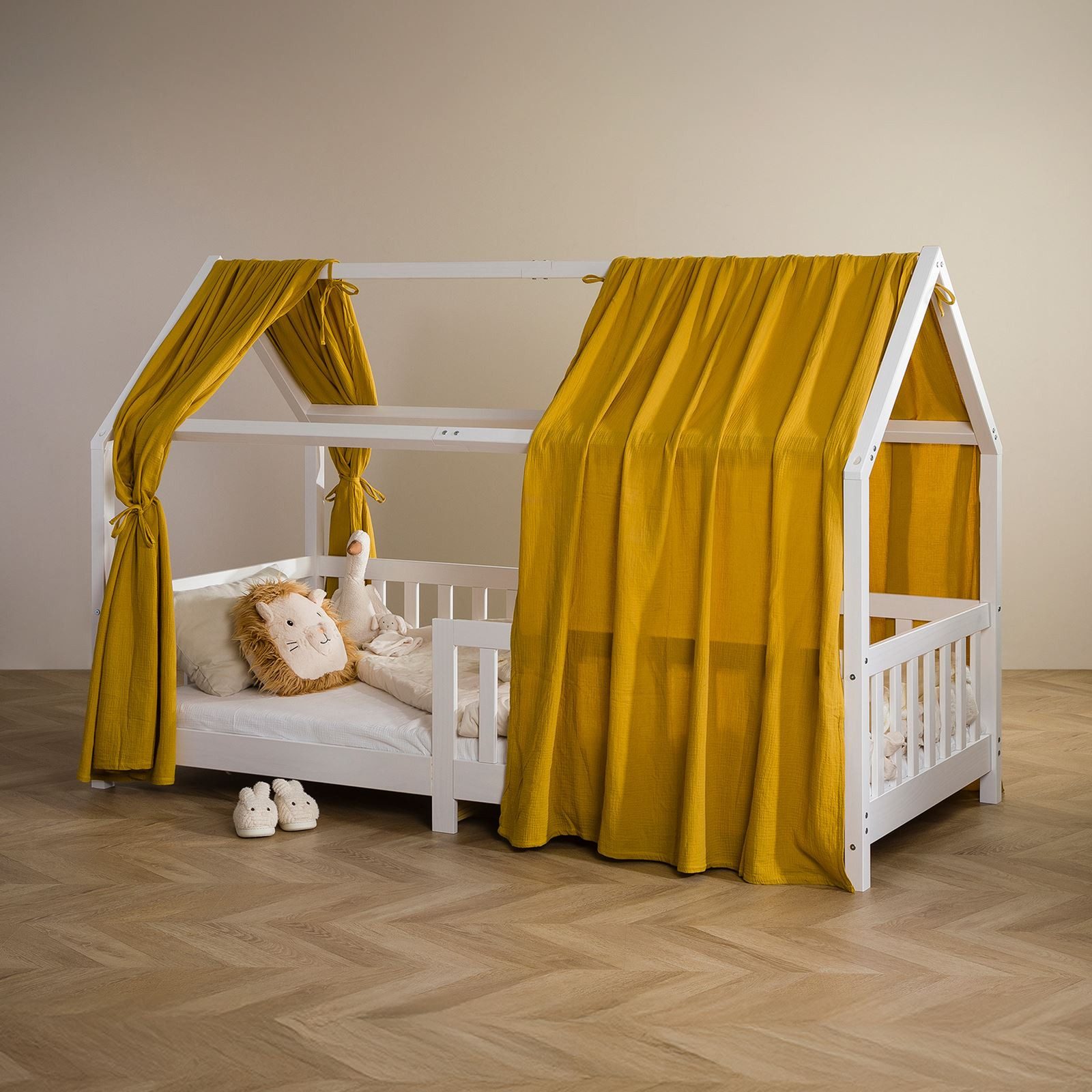 IDIMEX Betthimmel NENA, Betthimmel Hausbett Deko, Musselin Baldachin aus 100% Baumwolle gelb