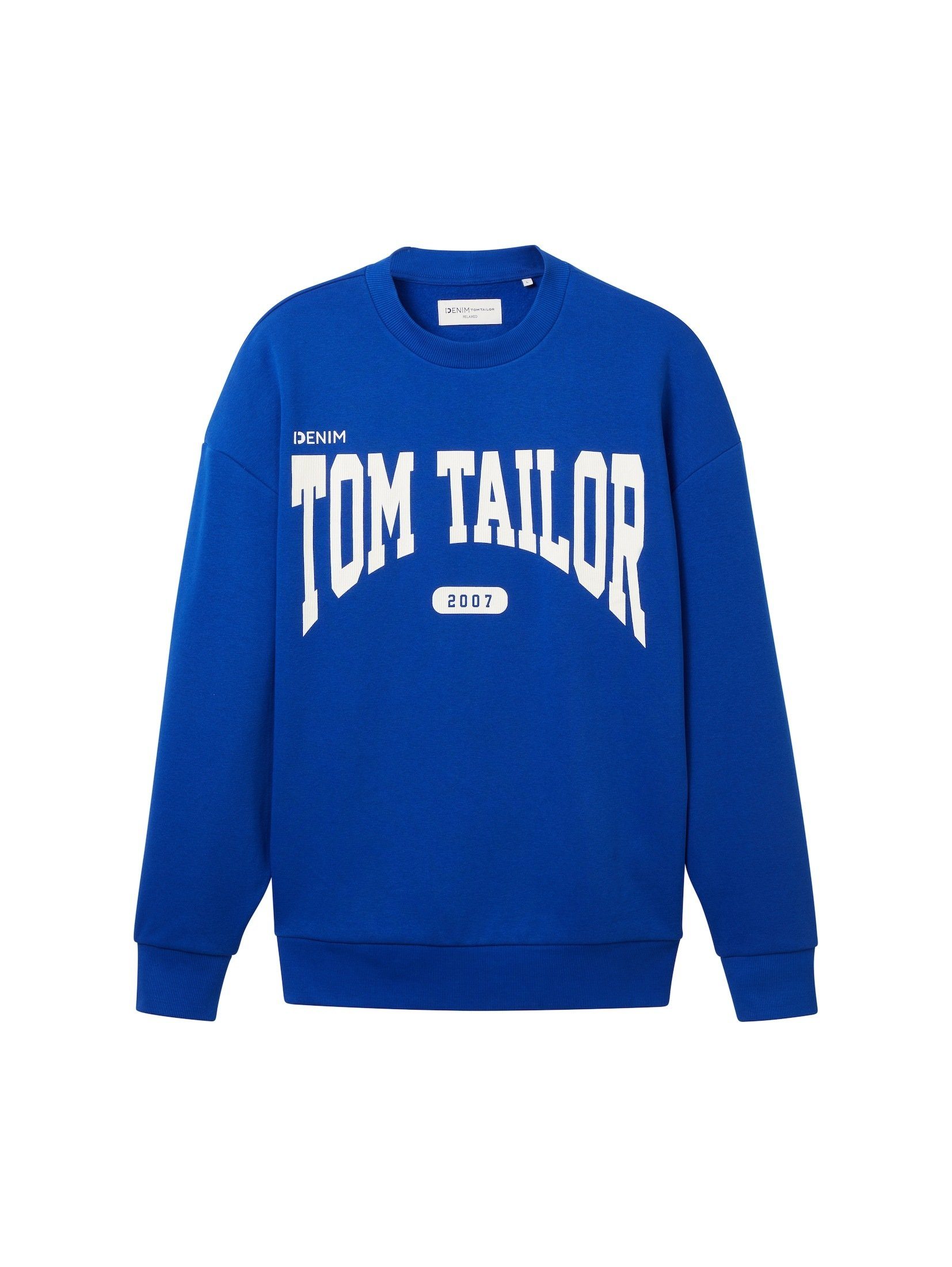 Logo mit shiny Sweatshirt Print blue TOM Hoodie Denim TAILOR royal