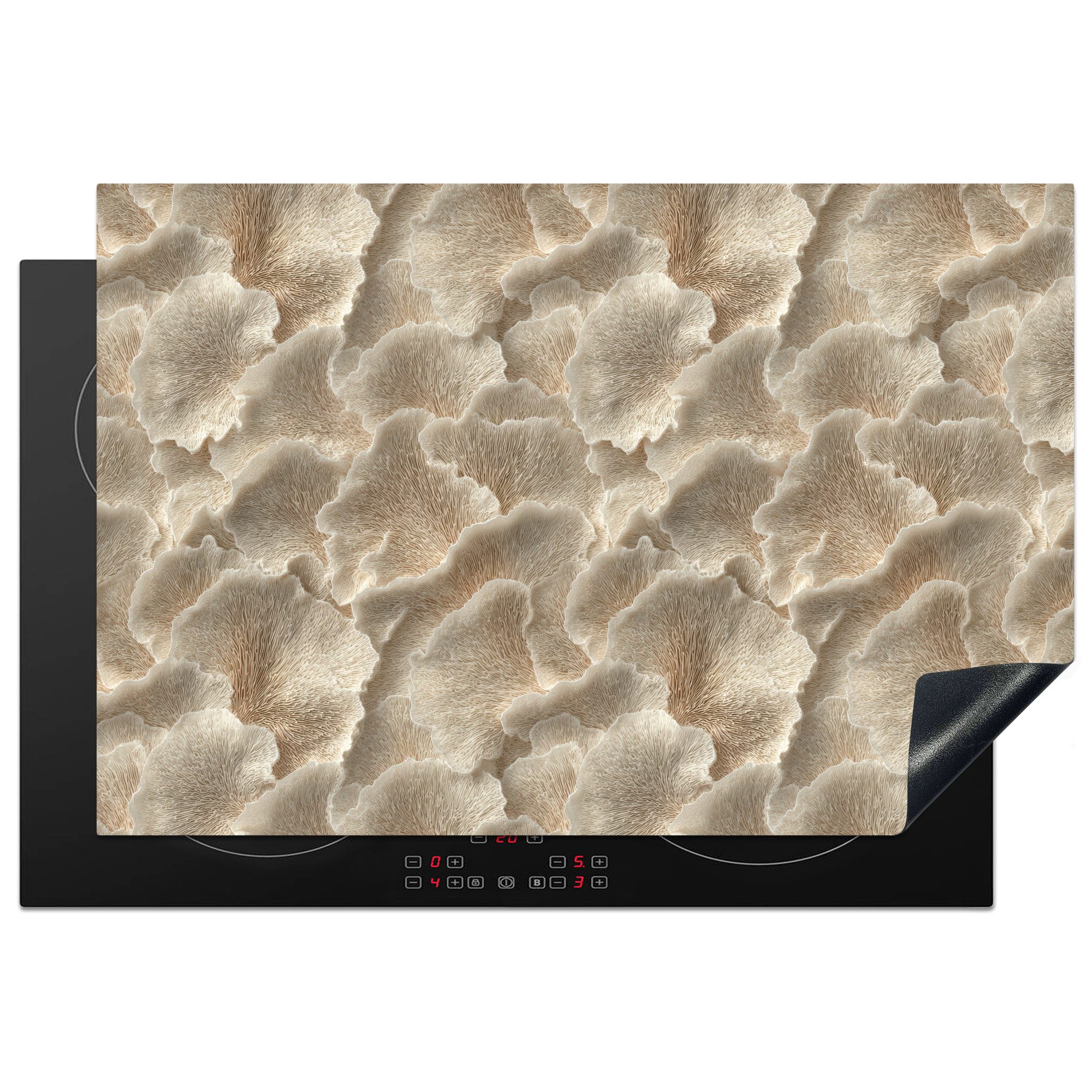 MuchoWow Herd-Abdeckplatte Fächertexturen - Beige - Fasertextur, Vinyl, (1 tlg), Induktionsabdeckung Vinyl, Küchenzubehör, 77x51 cm