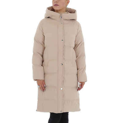 Ital-Design Winterjacke Damen Freizeit Kapuze Gefüttert Winterjacke in Beige