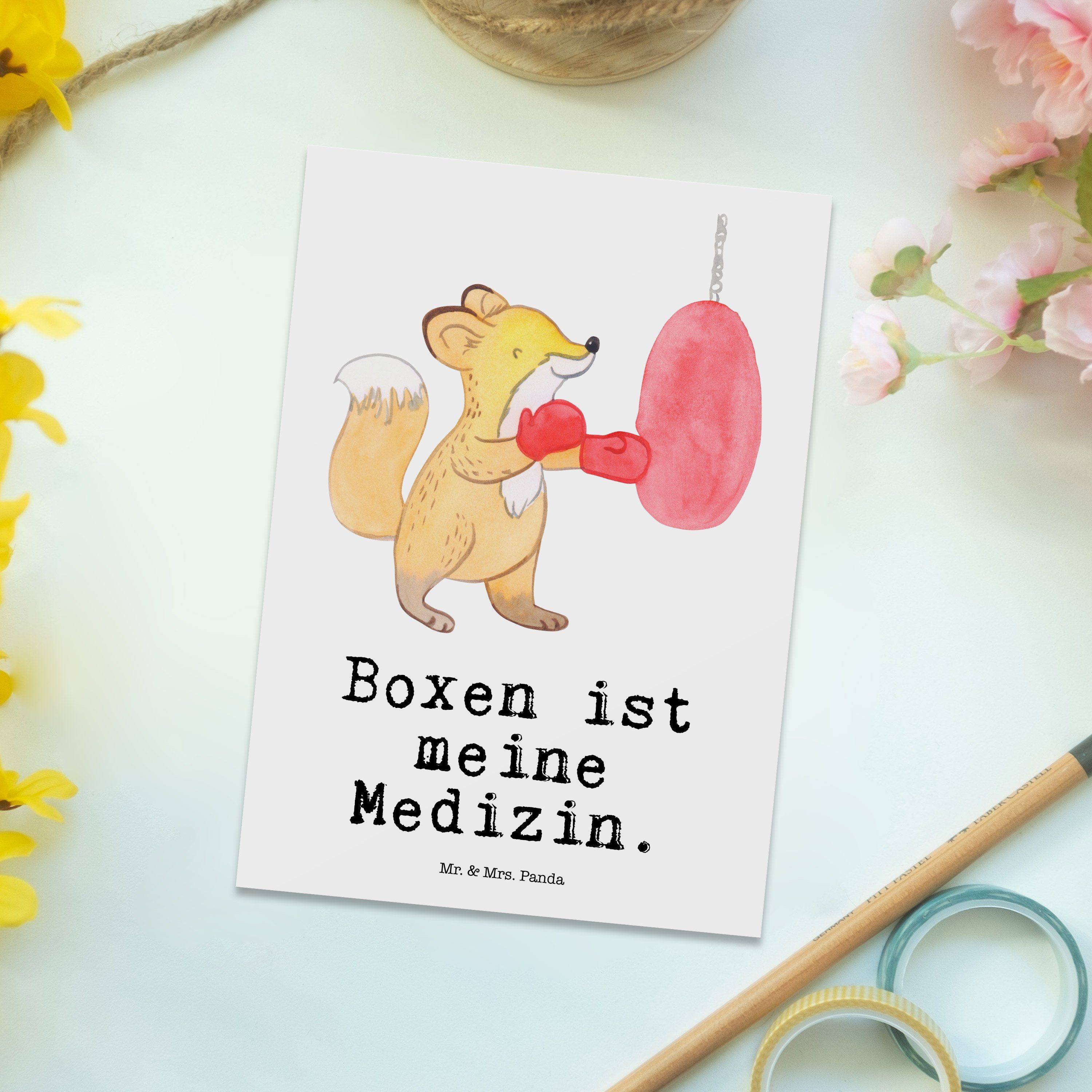 Fuchs - Mr. Geschenkkart Boxen Panda Weiß - Medizin Geschenk, & Geburtstagskarte, Mrs. Postkarte