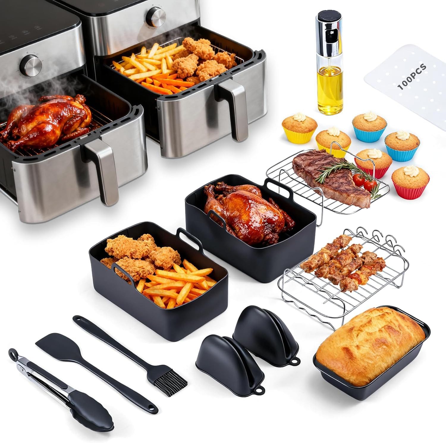 Youyijia Küchenmaschinen Zubehör-Set 8-tlg. Airfryer Zubehörset für Ninja AF400EU/AF300EU (7,69,5L)