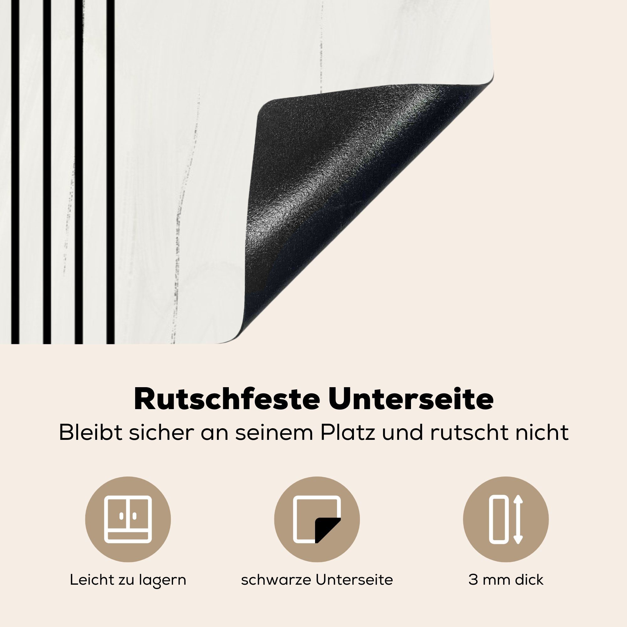 Design Weiß, (1 Ceranfeldabdeckung - 81x52 küche, Vinyl, Schutz MuchoWow cm, Schwarz Kunst - die tlg), für Induktionskochfeld Herdblende-/Abdeckplatte -
