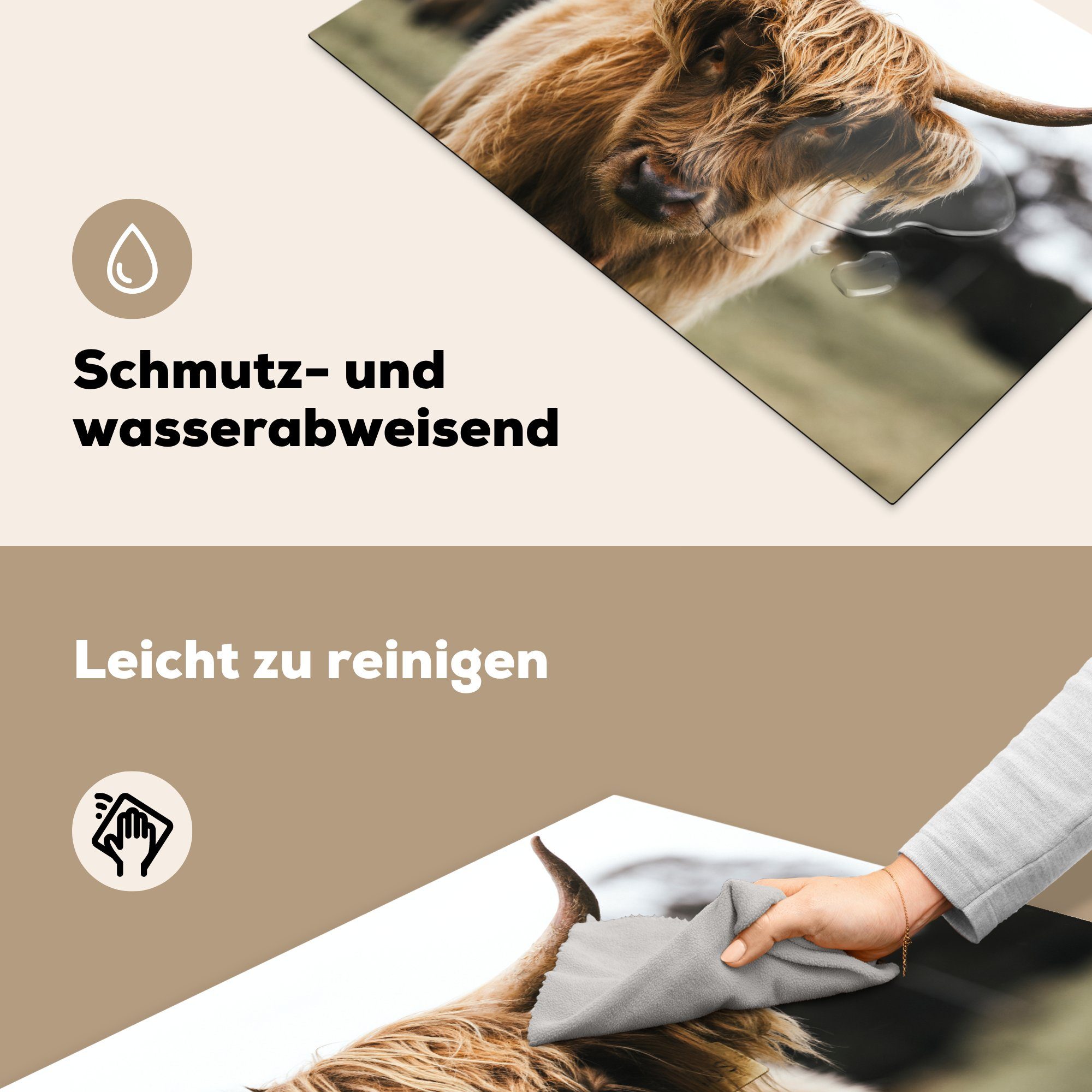 (1 Kuh küche, Highlander Herdblende-/Abdeckplatte Induktionskochfeld Gras Natur, cm, Schottischer tlg), für Schutz - - 81x52 Tiere - Ceranfeldabdeckung - MuchoWow Vinyl, die