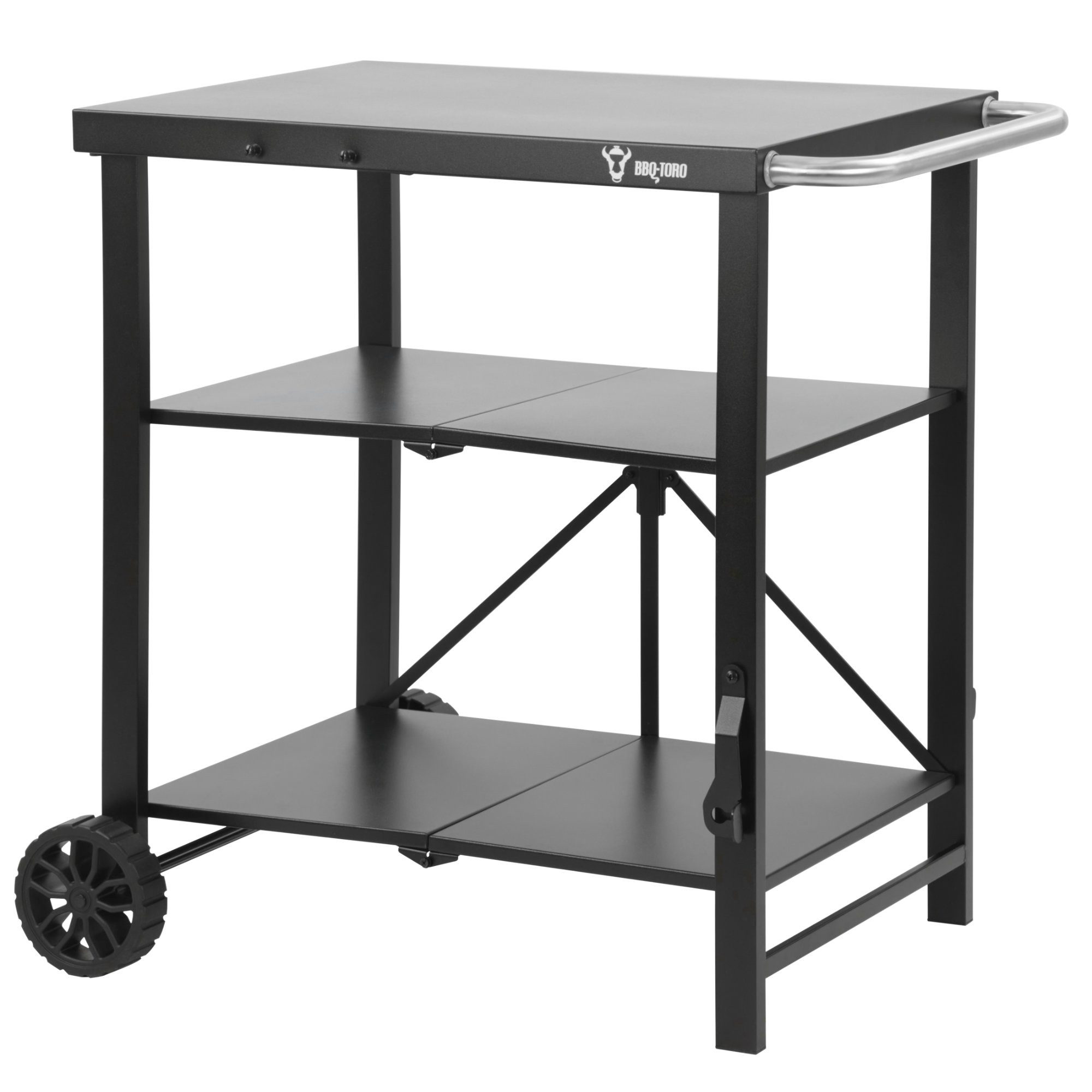 BBQ-Toro Grillablagetisch Grillwagen klappbar 60 x 80 x 82 cm, Schwarz, Servierwagen, Tischwagen, 2 leichtgängige Räder