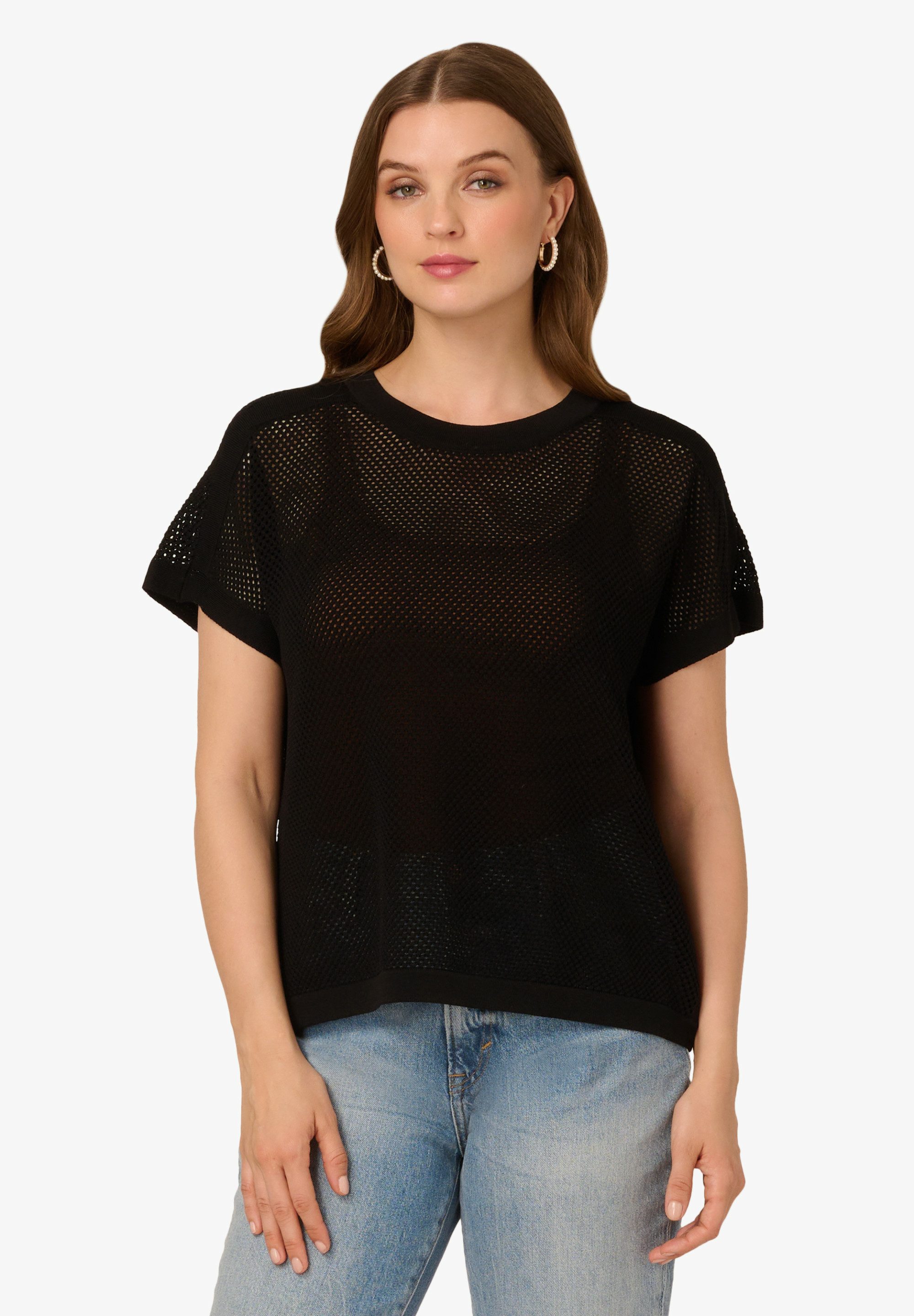 Adrianna Papell Rundhalspullover Crew Neck Mesh Stitch Пуловеры Dolman Sleeve Sweater Ausgestellt, fließend, elegant