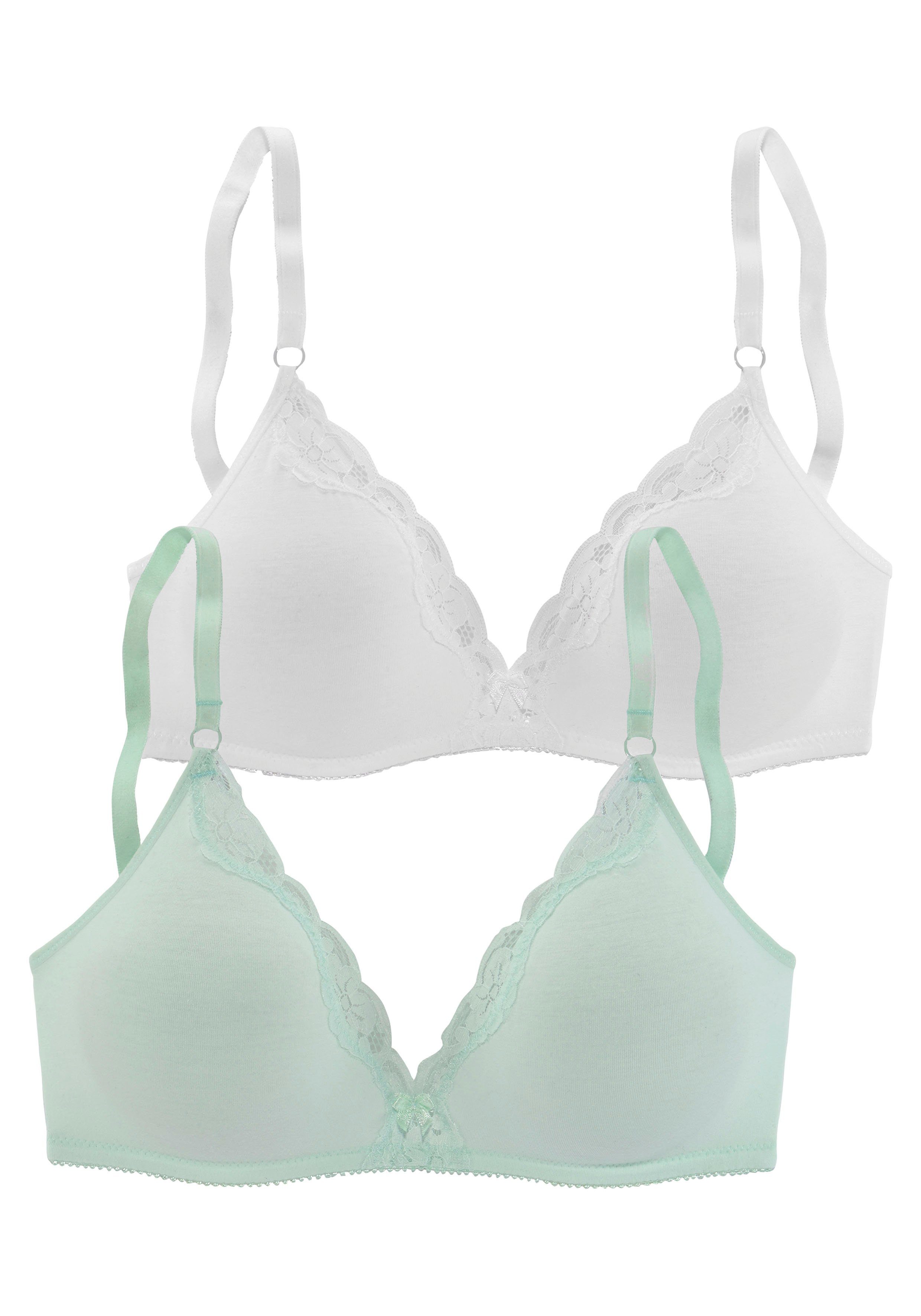 petite fleur Bralette-BH (Packung, 2 Stück) ohne Bügel aus Baumwolle mit  Spitze, Basic Dessous