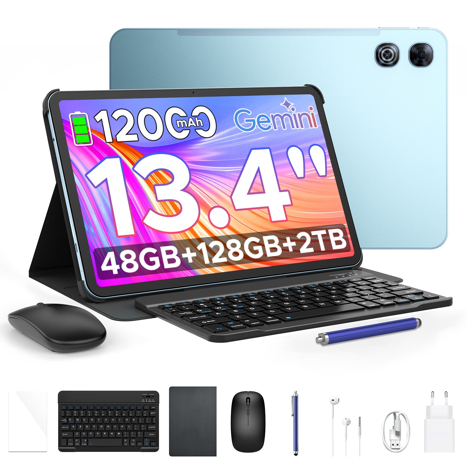 POCKAM P13 13.4" 2.4K 120Hz Tablet mit Tastatur, 12000mAh, 128GB ROM Tablet (13.4", 128 GB, Android 16, WiFi, Android 16 mit Gemini AI, Widevine L1, 13MP + 8MP, Dual-Lautsprecher)