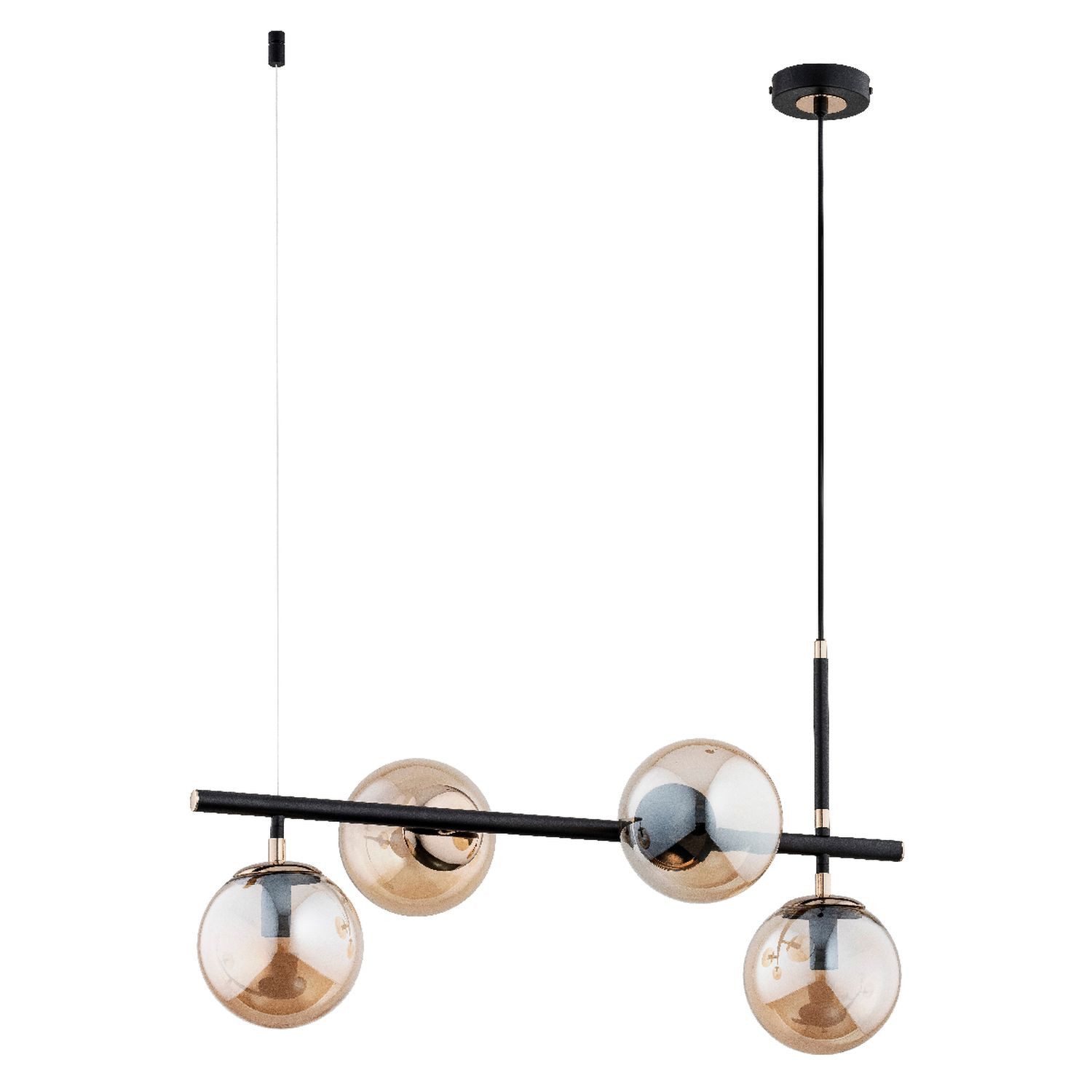 Licht-Erlebnisse Pendelleuchte GALASA, ohne Leuchtmittel, Glas Metall H: max. 92 cm Schwarz Bernstein E14 4-flammig Modern