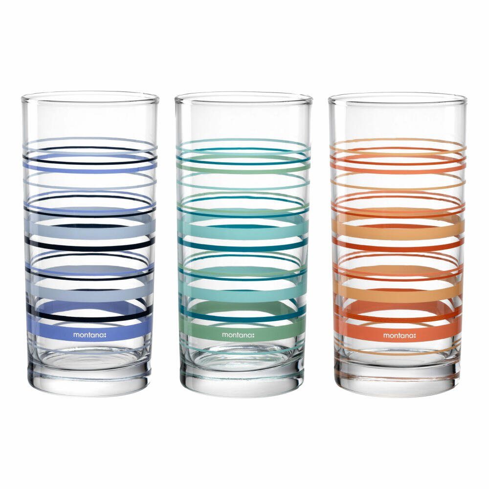montana-Glas Becher :new stripes 3er Set, 280 ml, 3-tlg., Kalk-Natron-Glas